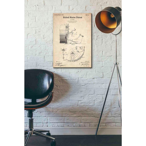 Image of 'Drum and Cymbal Blueprint Patent Parchment' Canvas Wall Art,18 x 26