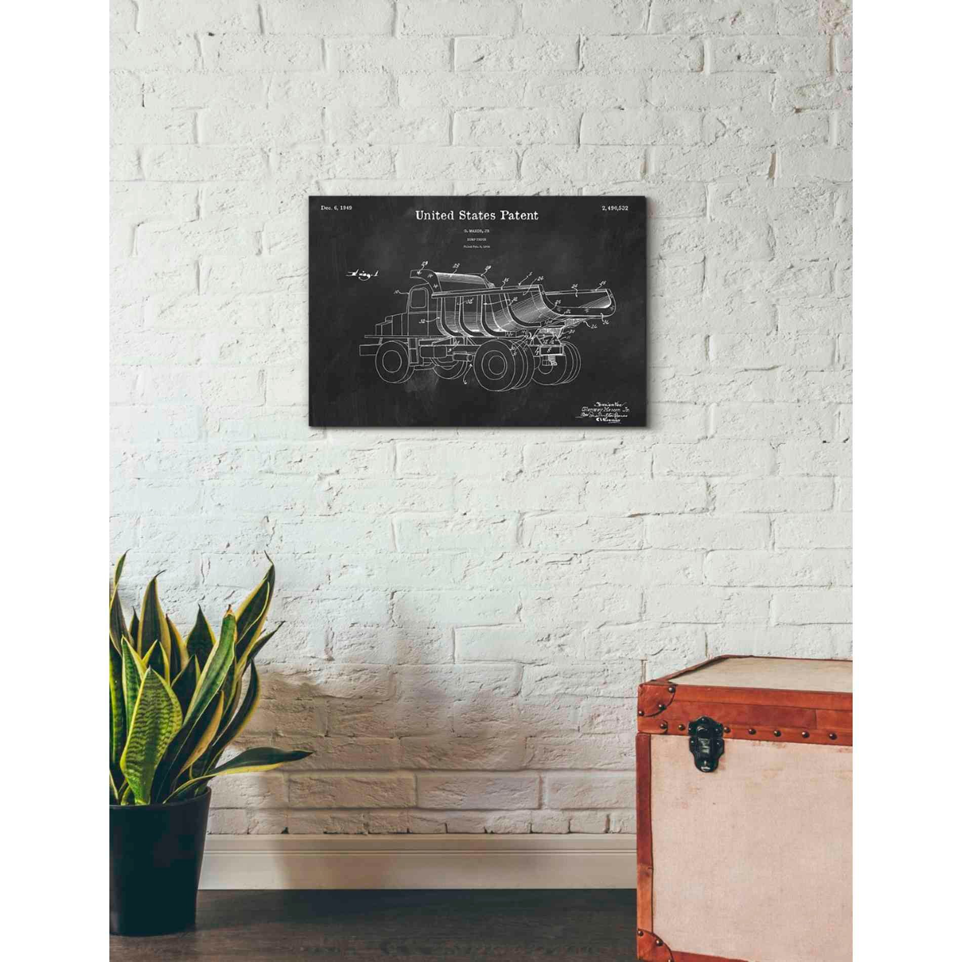 'Dump Truck Blueprint Patent Chalkboard' Canvas Wall Art,26 x 18