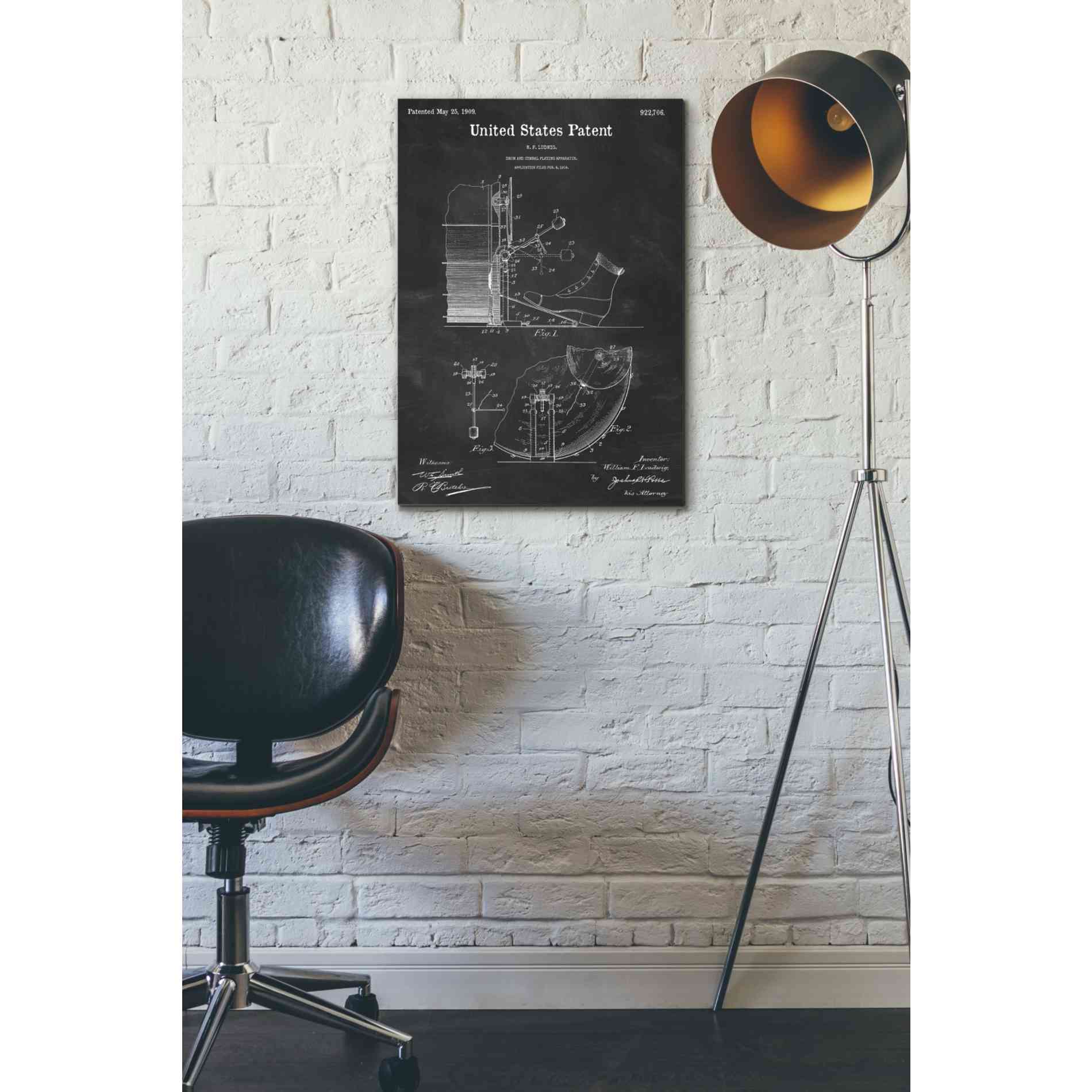 'Drum and Cymbal Blueprint Patent Chalkboard' Canvas Wall Art,18 x 26
