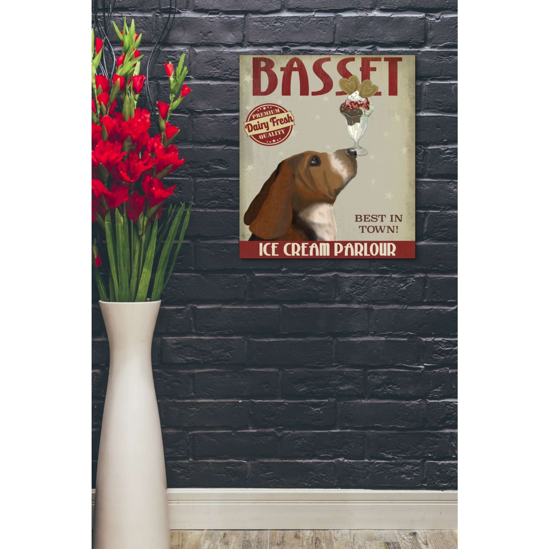 'Basset Hound Ice Cream,' by Fab Funky, Giclee Canvas Wall Art