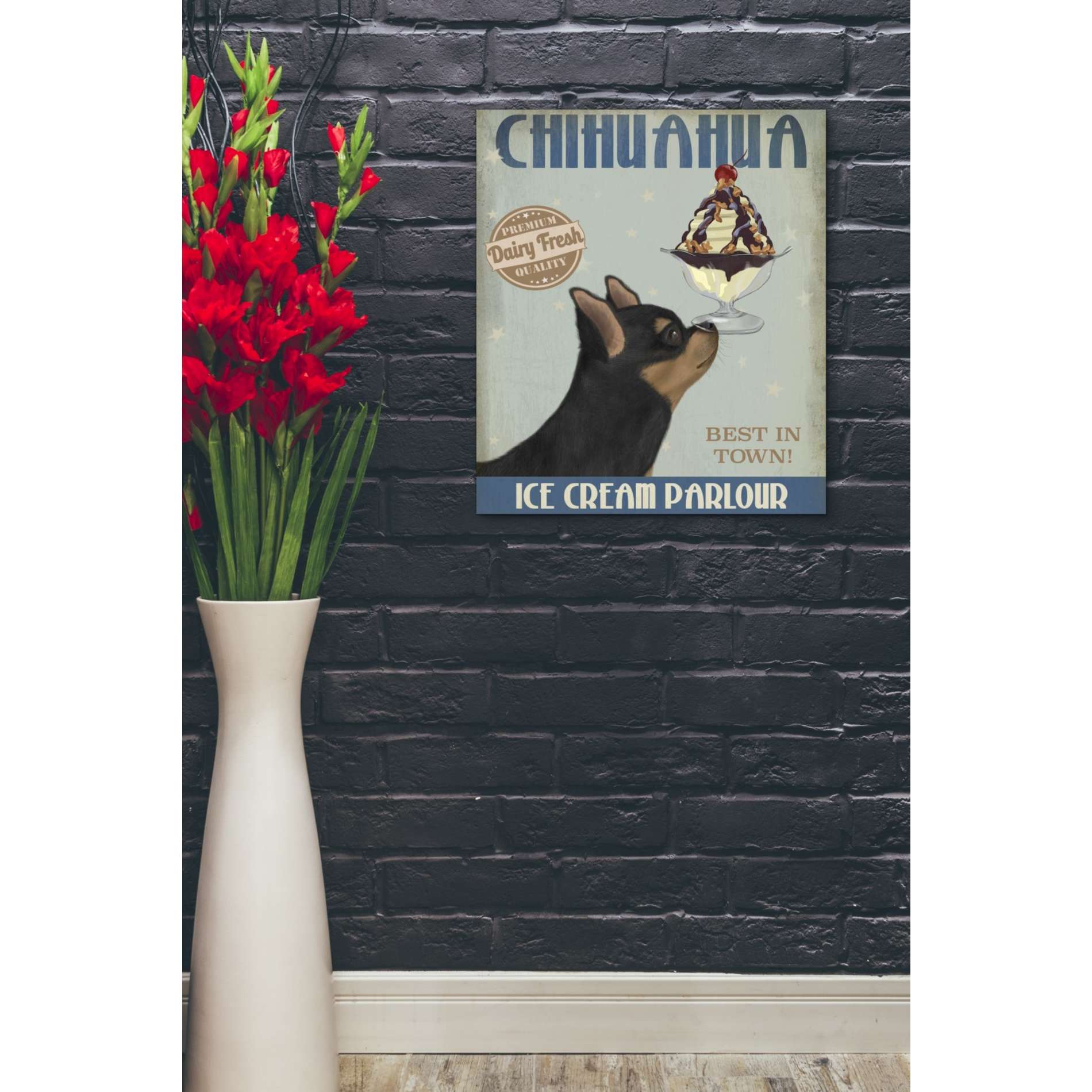 'Chihuahua, Black and Ginger, Ice Cream,' by Fab Funky, Giclee Canvas Wall Art