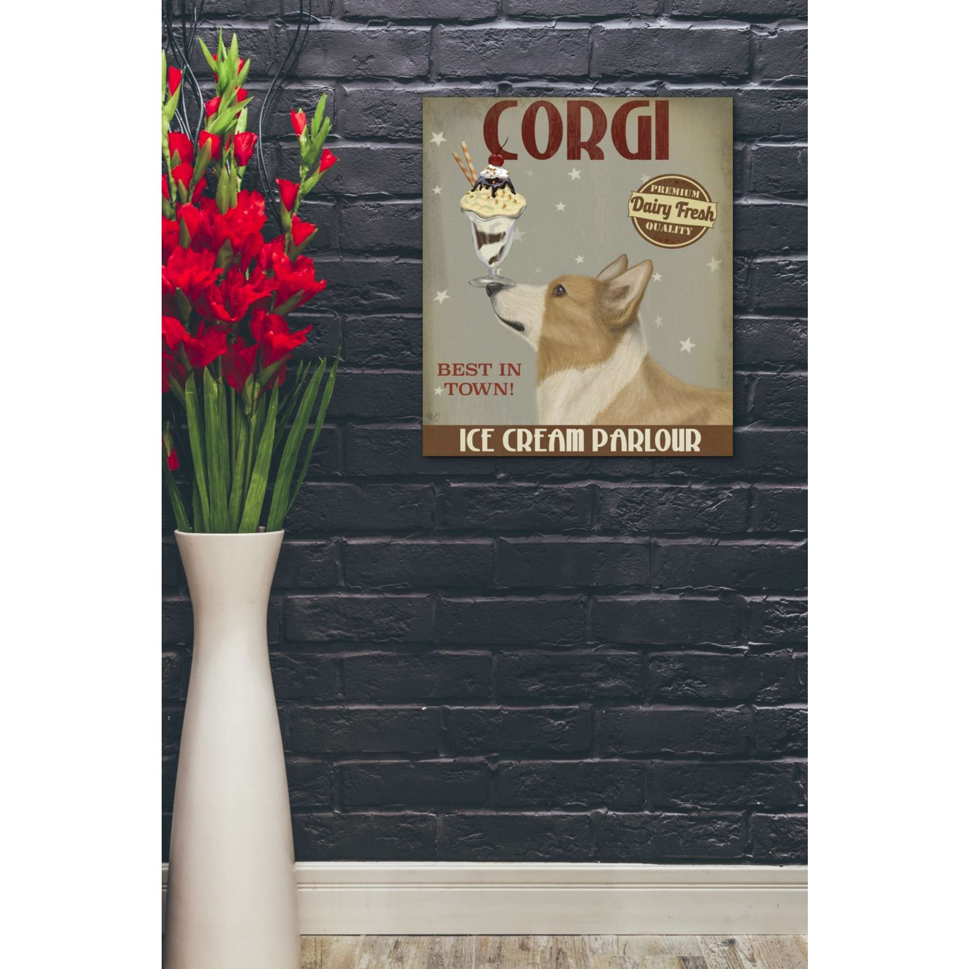 'Corgi, Tan, Ice Cream,' by Fab Funky, Giclee Canvas Wall Art