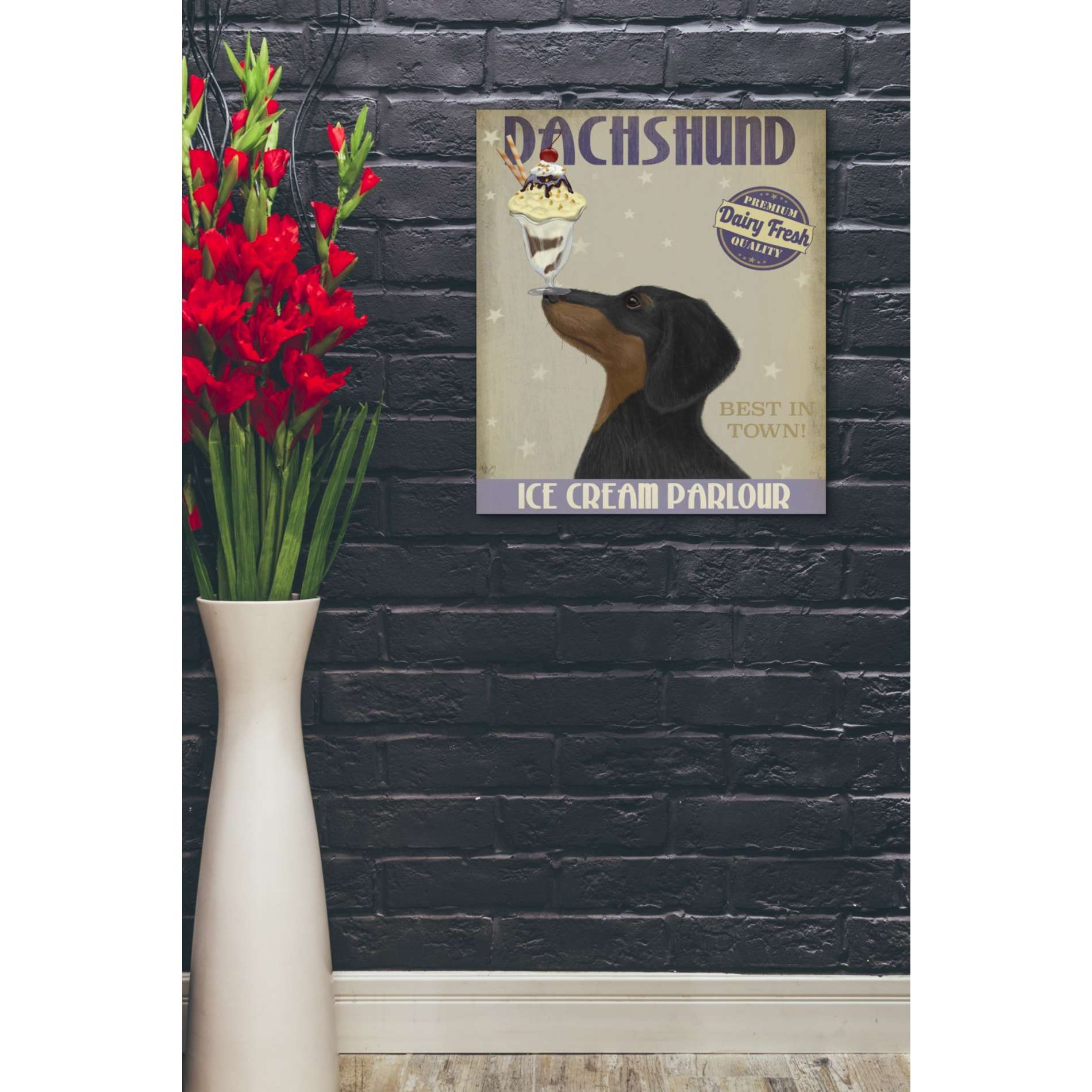 'Dachshund, Black and Tan, Ice Cream,' by Fab Funky, Giclee Canvas Wall Art