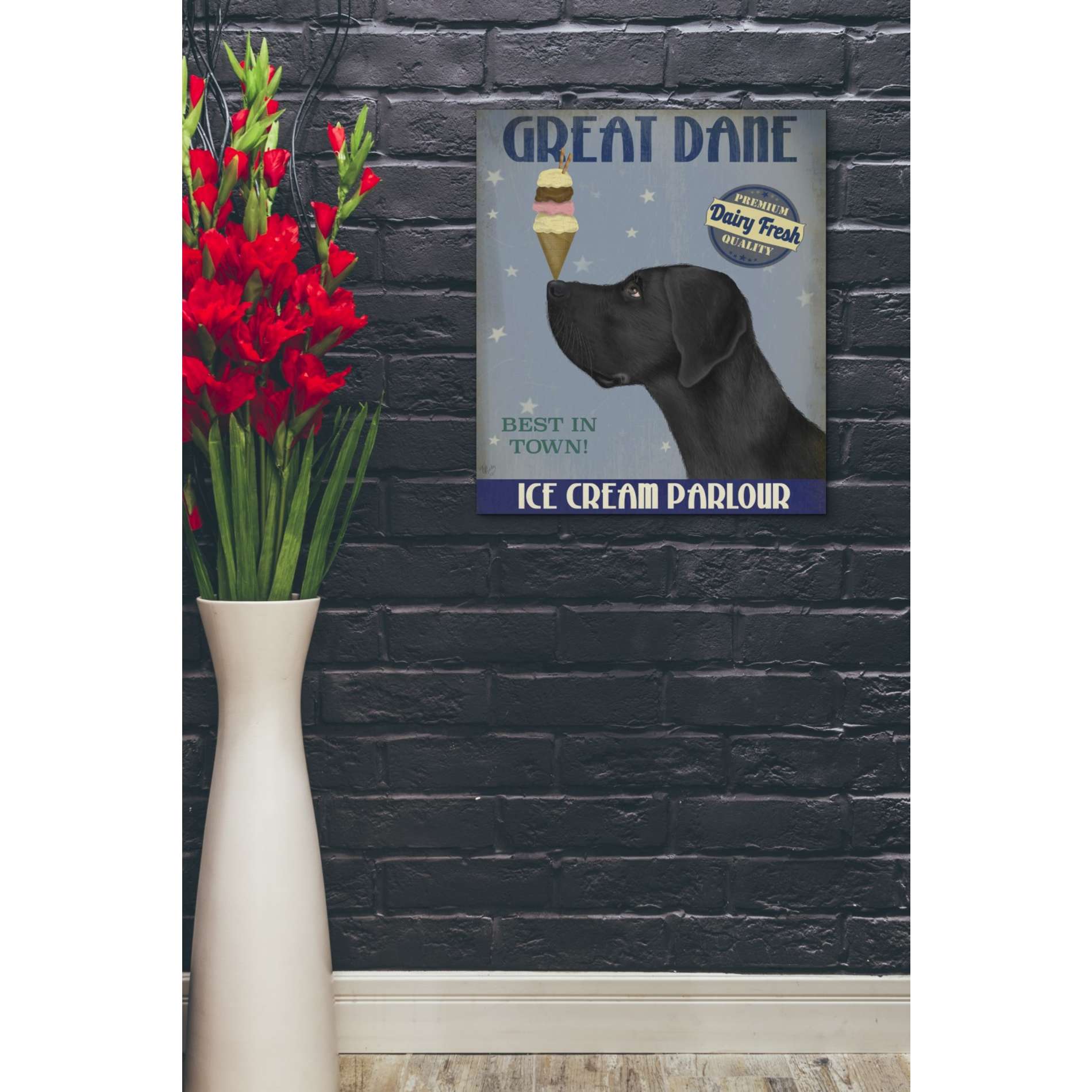 'Great Dane, Black, Ice Cream,' by Fab Funky, Giclee Canvas Wall Art