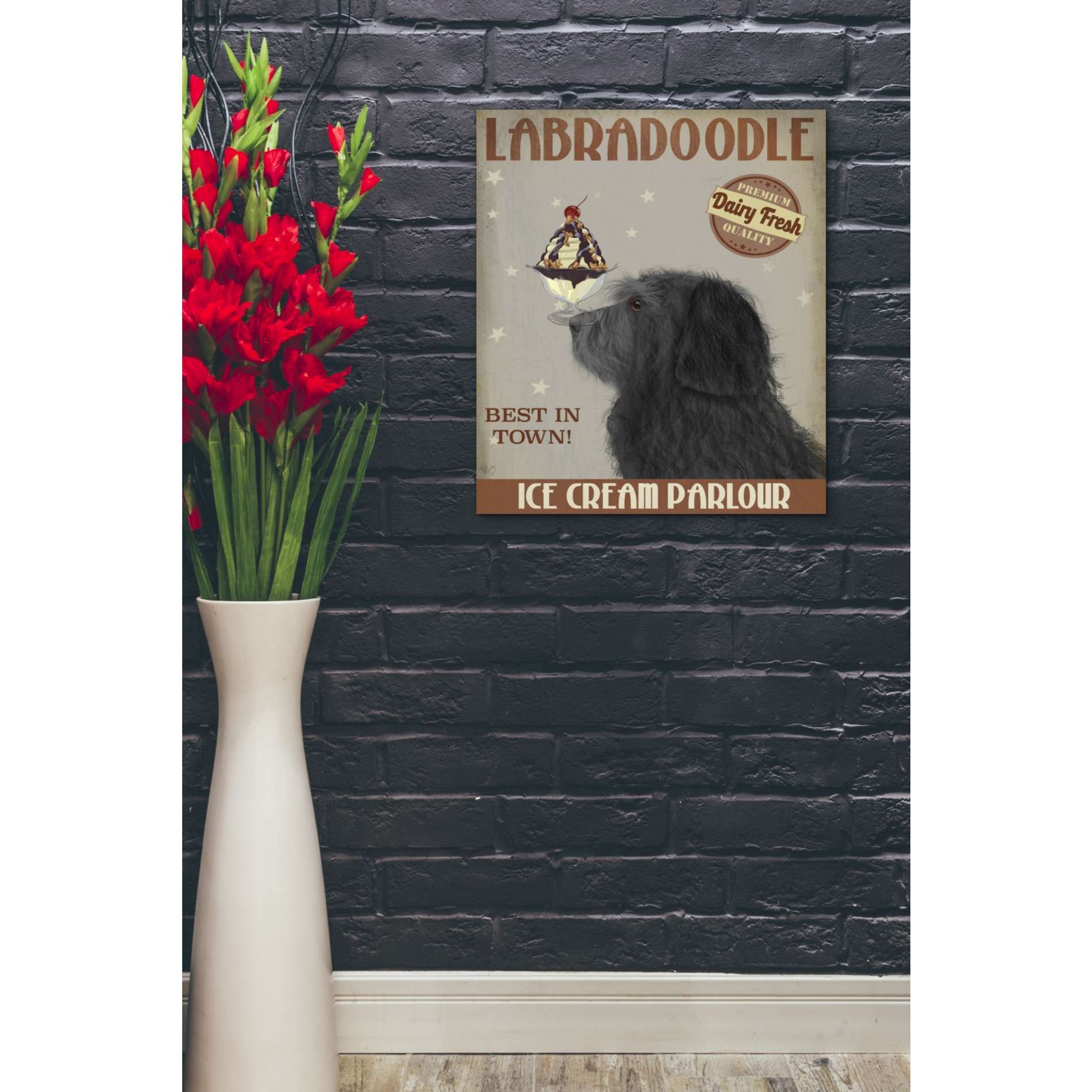 'Labradoodle, Black, Ice Cream,' by Fab Funky, Giclee Canvas Wall Art