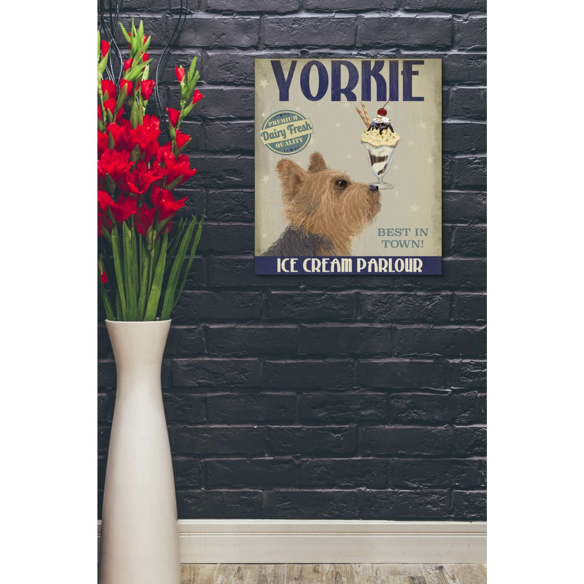 'Yorkshire Terrier Ice Cream,' by Fab Funky, Giclee Canvas Wall Art
