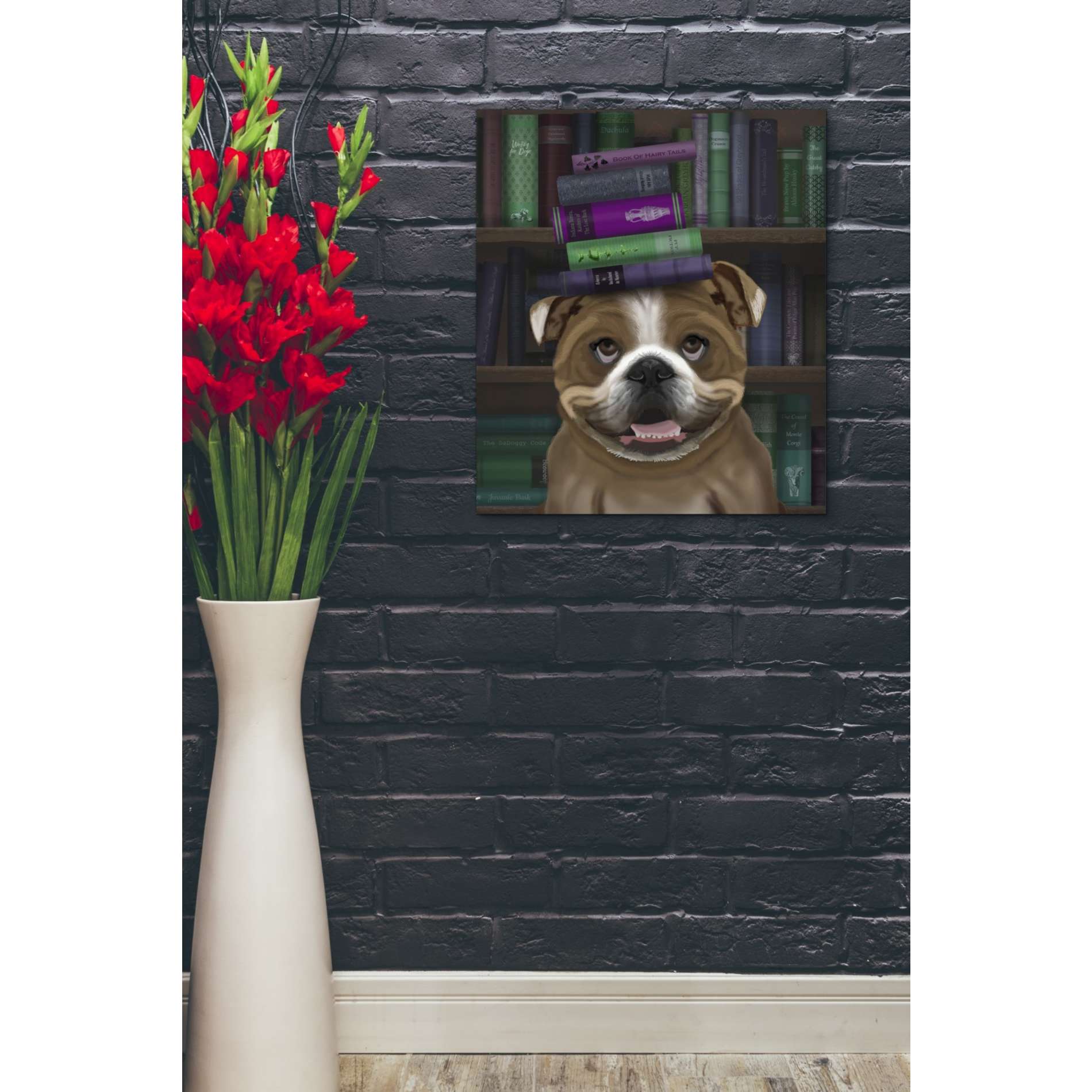 'English Bulldog And Books,' by Fab Funky, Giclee Canvas Wall Art