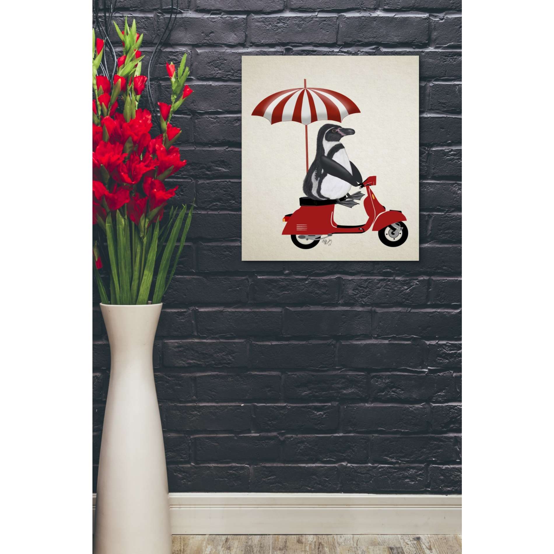'Penguin On Red Moped,' by Fab Funky, Giclee Canvas Wall Art