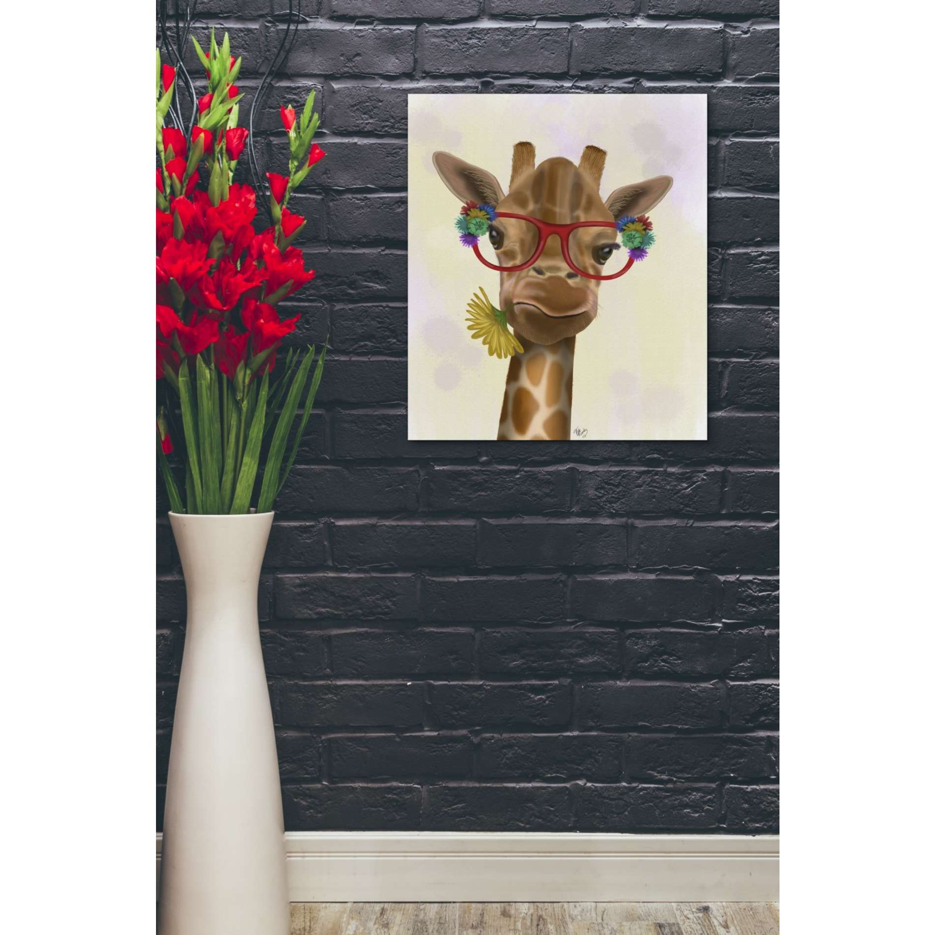 'Giraffe and Flower Glasses 3' by Fab Funky, Giclee Canvas Wall Art