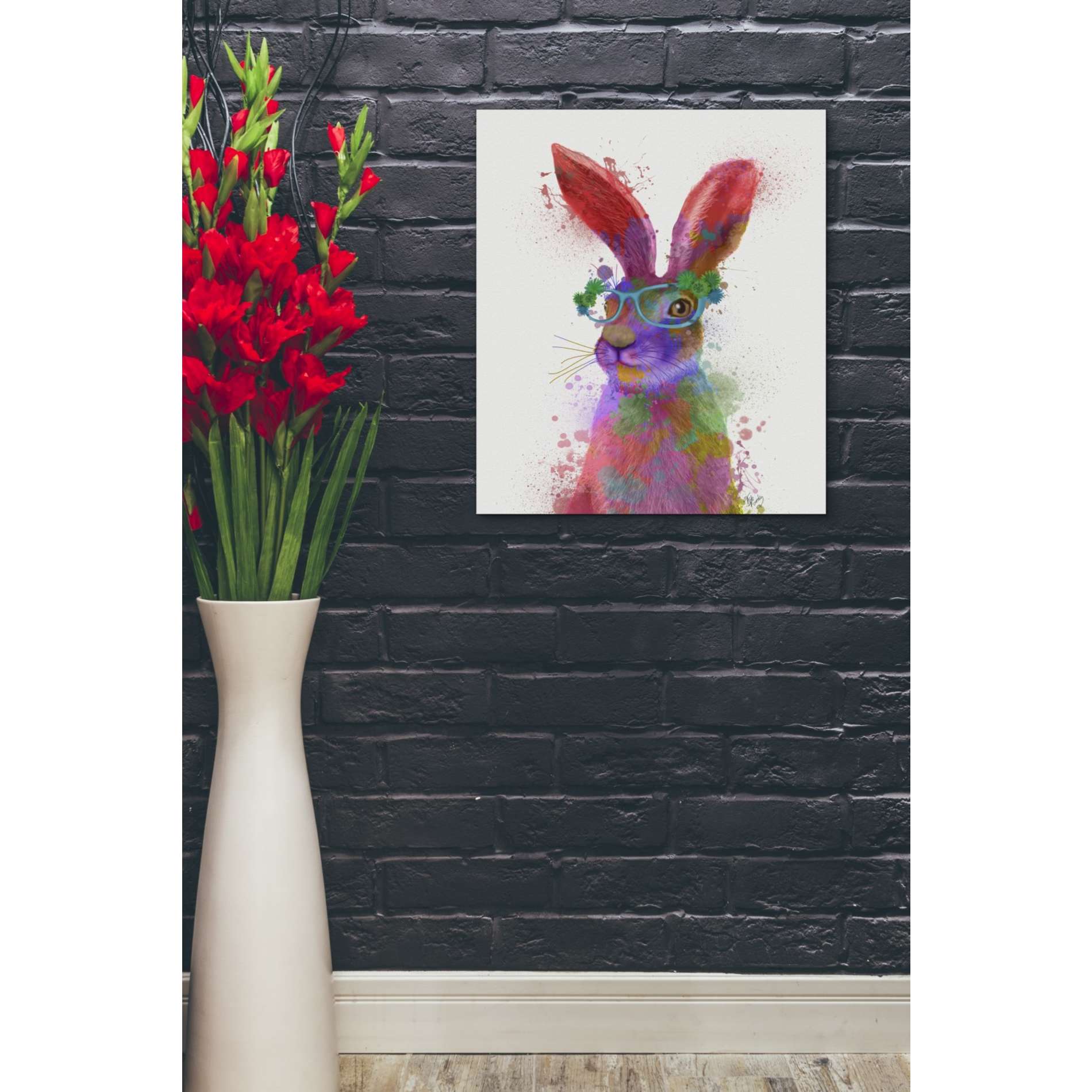 'Rainbow Splash Rabbit 2, Portrait' by Fab Funky, Giclee Canvas Wall Art