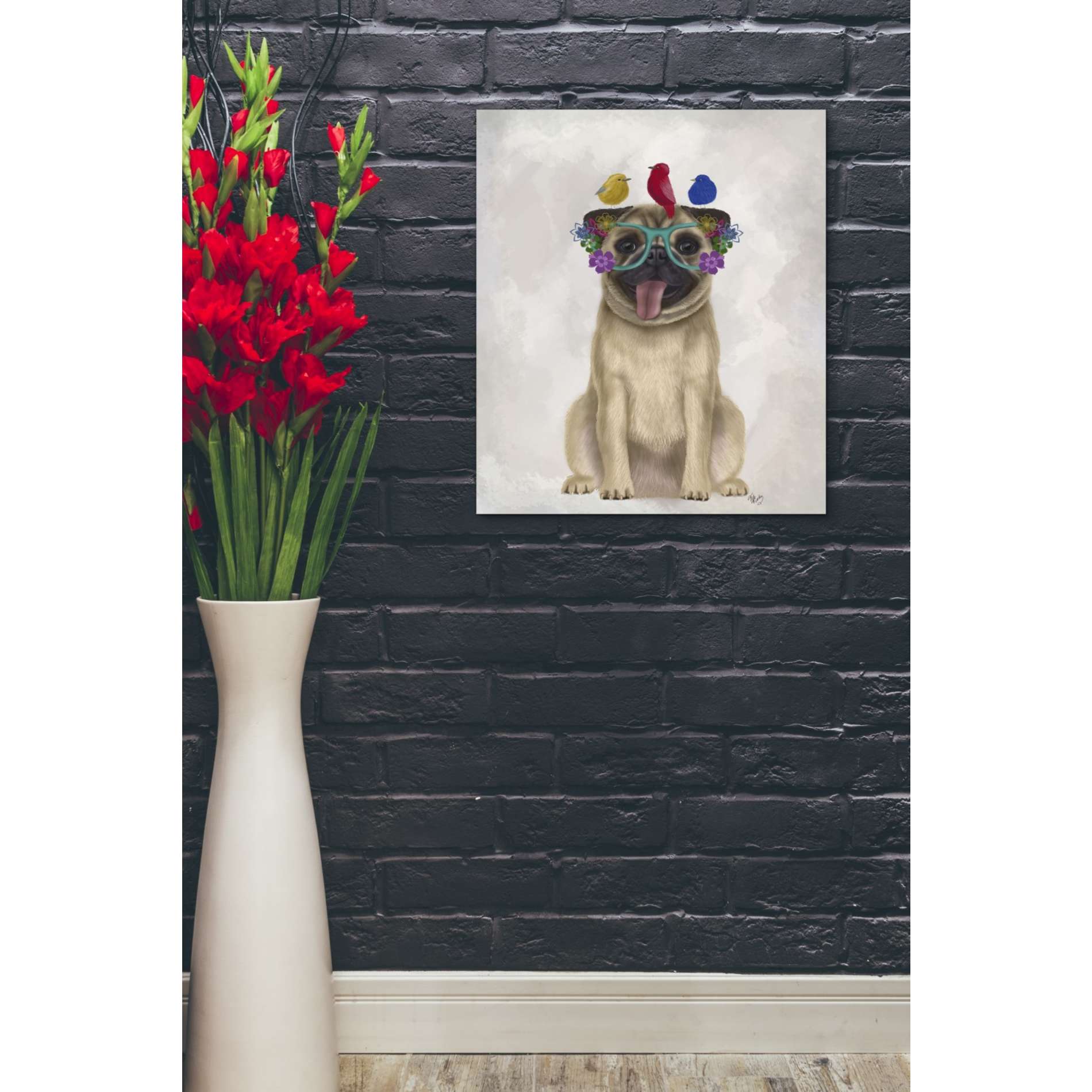'Pug and Flower Glasses' by Fab Funky, Giclee Canvas Wall Art