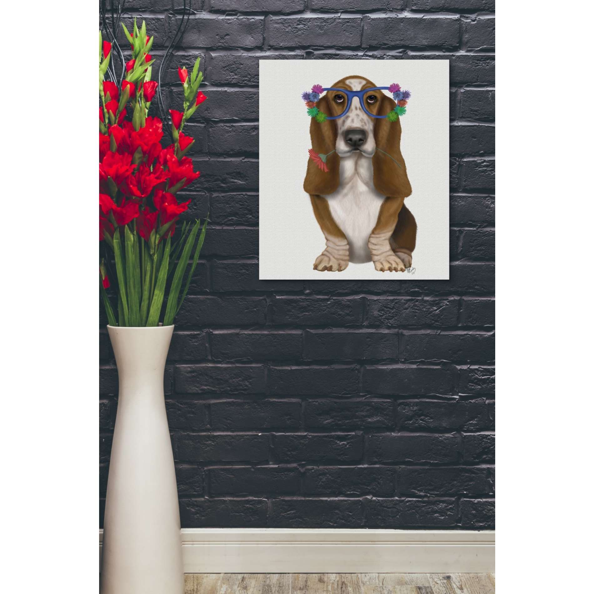 'Basset Hound Flower Glasses' by Fab Funky, Giclee Canvas Wall Art