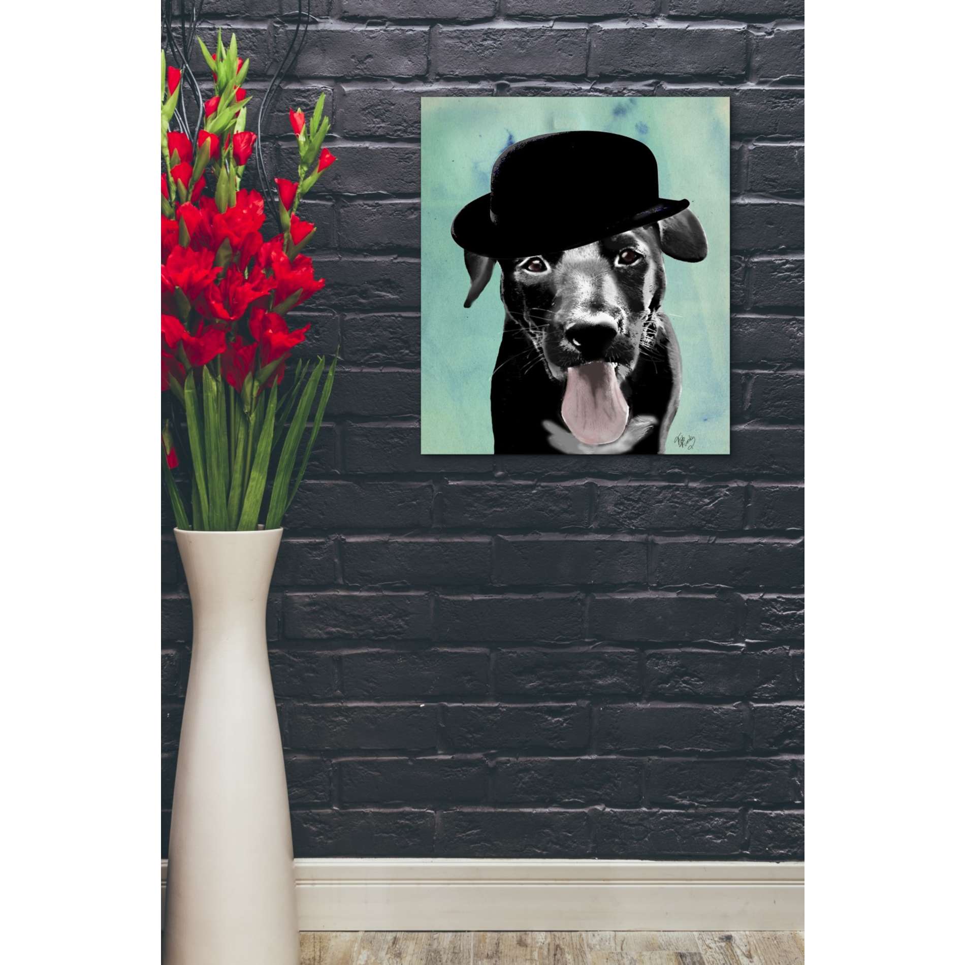 'Black Labrador in Bowler Hat' by Fab Funky, Giclee Canvas Wall Art