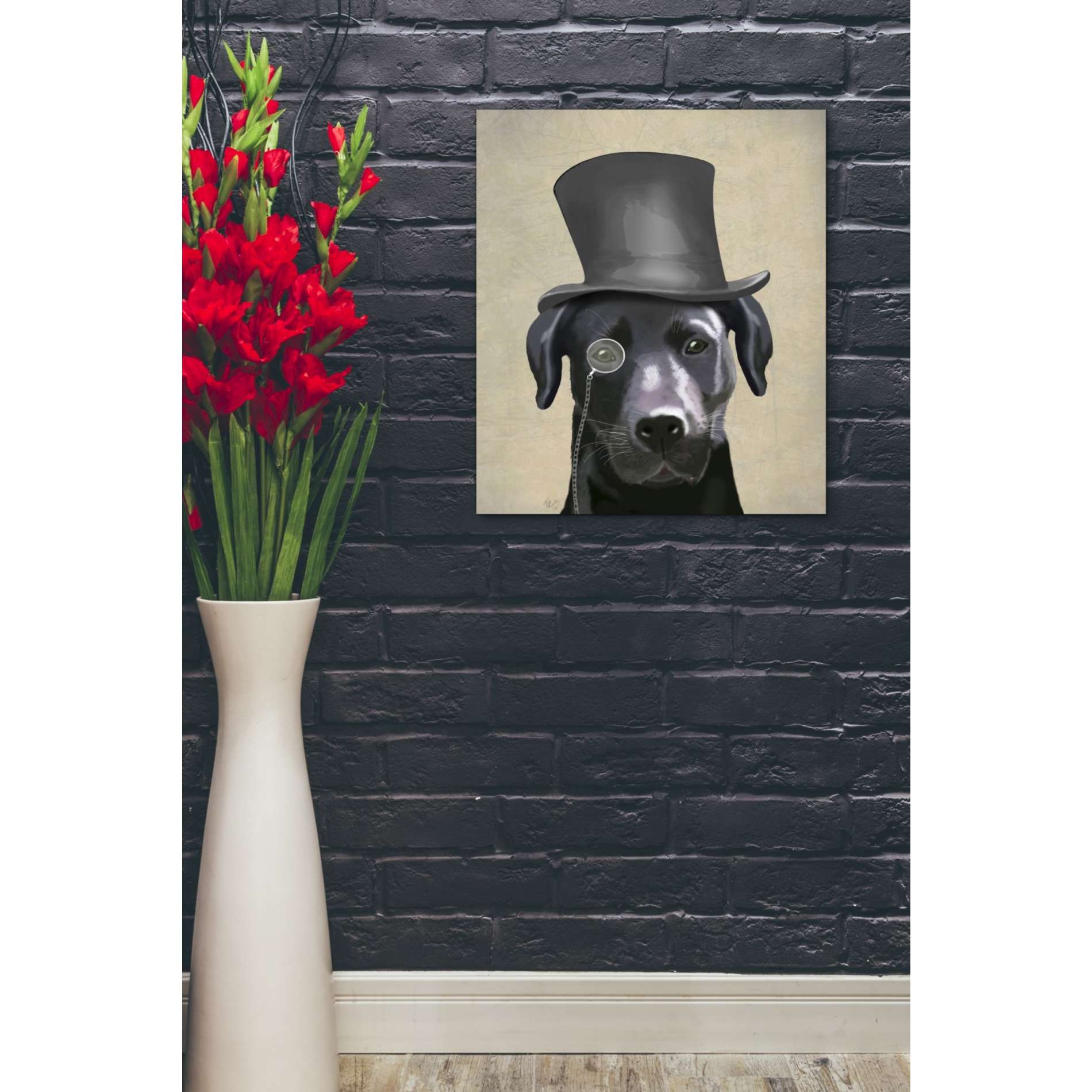 'Black Labrador, Formal Hound and Hat' by Fab Funky, Giclee Canvas Wall Art