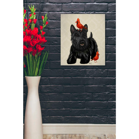 Image of 'Scottie Dog and Red Birds' by Fab Funky, Giclee Canvas Wall Art