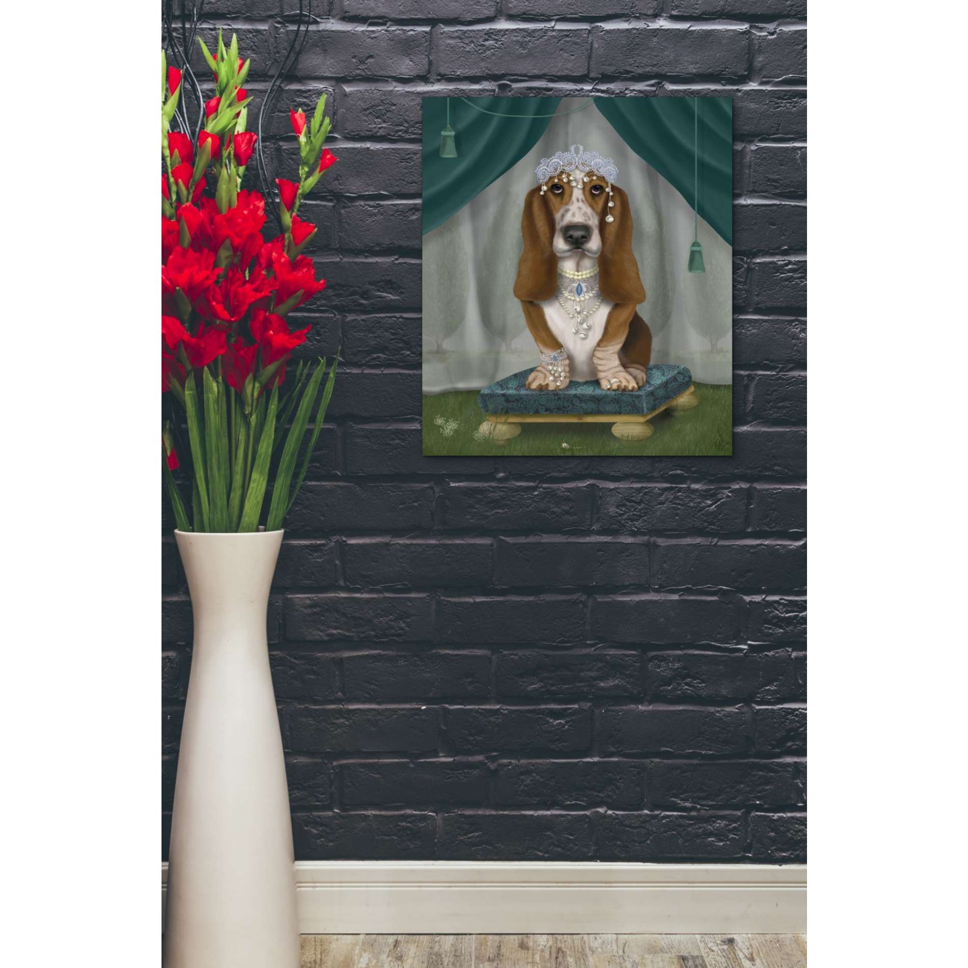 'Basset Hound and Tiara' by Fab Funky, Giclee Canvas Wall Art