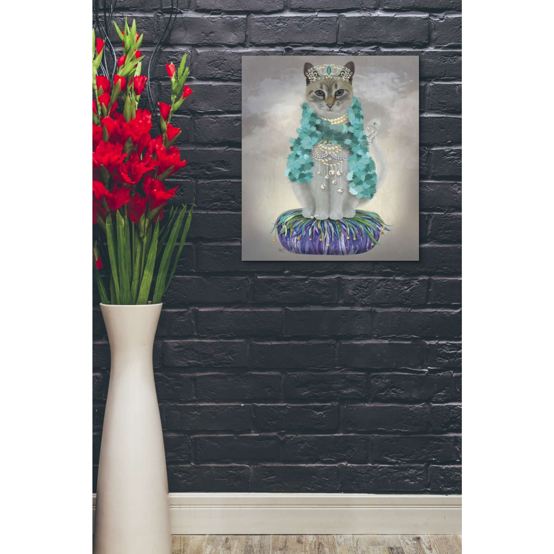 'Grey Cat With Bells, Full' by Fab Funky, Giclee Canvas Wall Art