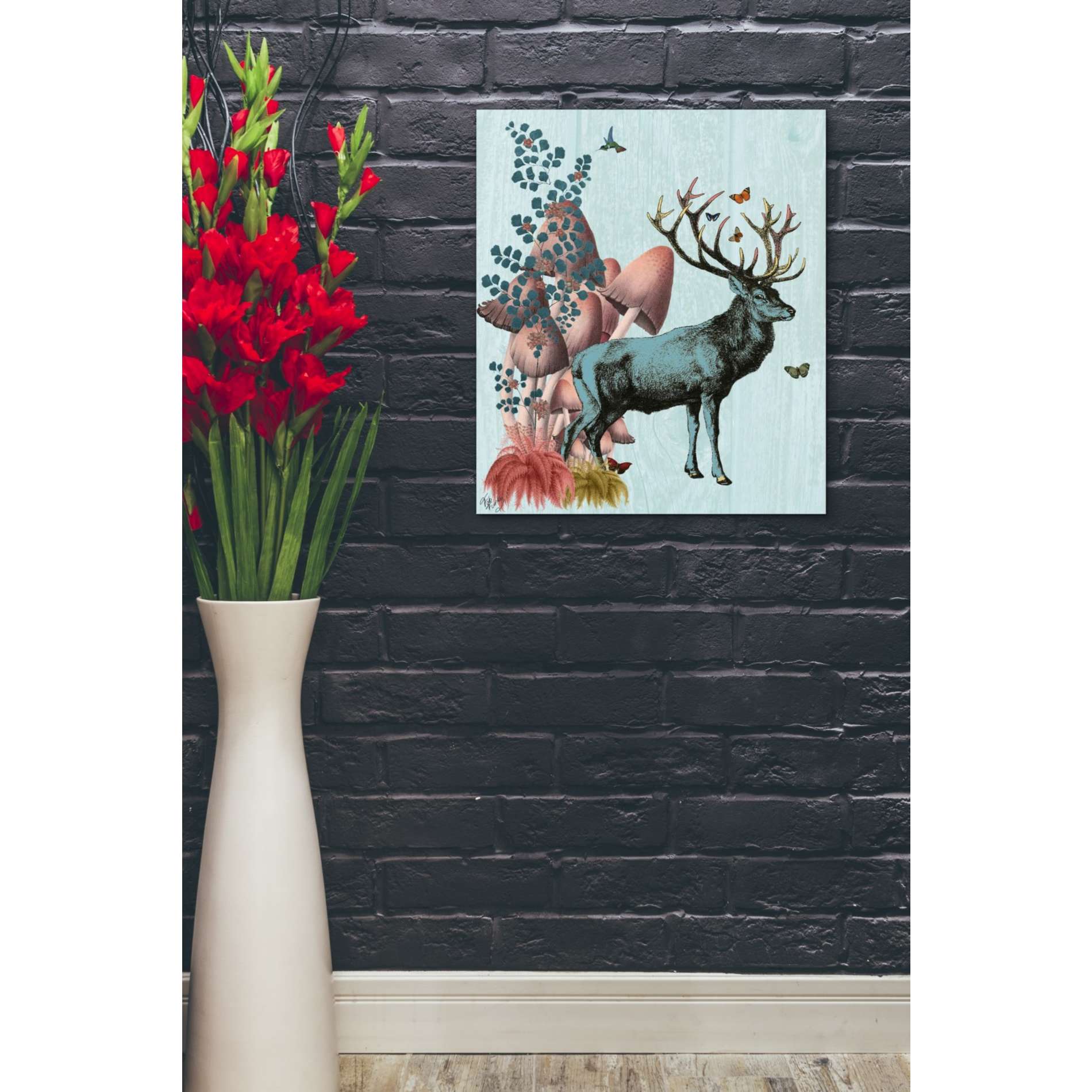 'Turquoise Deer in Mushroom Forest' by Fab Funky, Giclee Canvas Wall Art