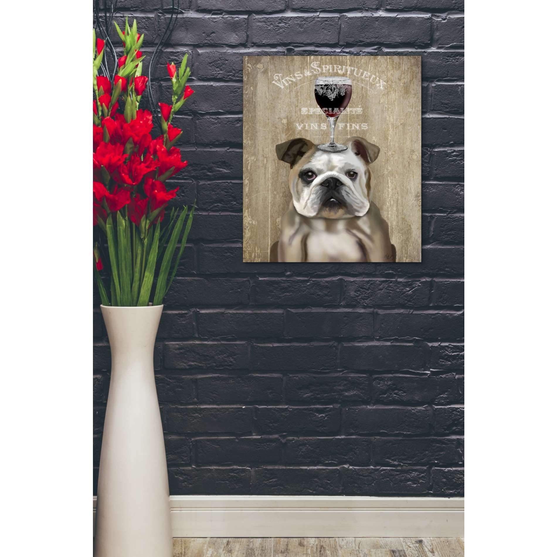 'Dog Au Vin, English Bulldog' by Fab Funky, Giclee Canvas Wall Art