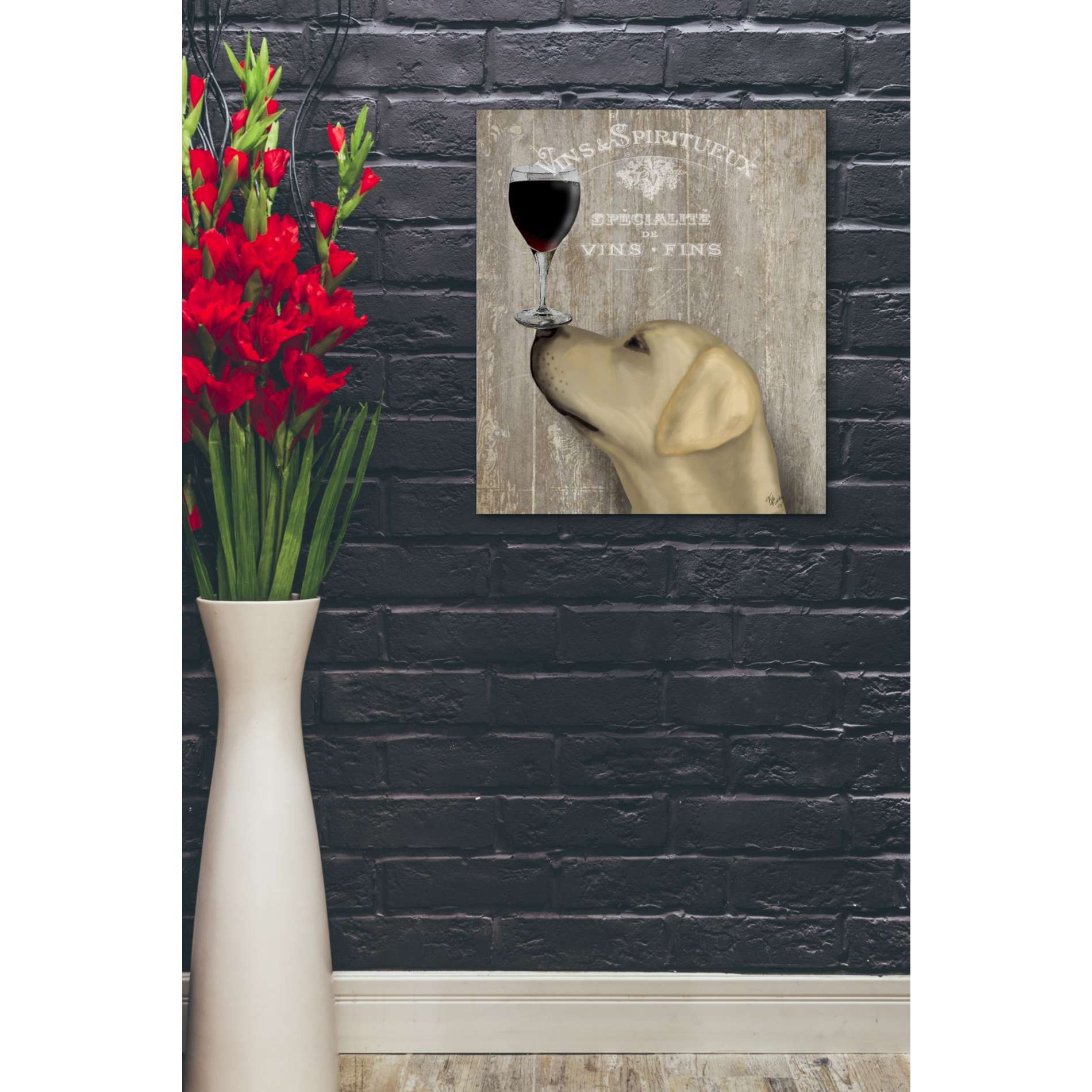 'Dog Au Vin Yellow Labrador' by Fab Funky, Giclee Canvas Wall Art