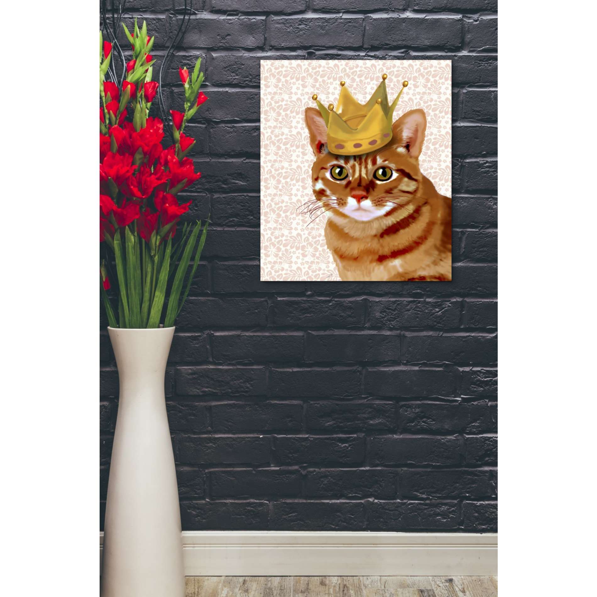 'Ginger Cat with Crown Portrait' by Fab Funky, Giclee Canvas Wall Art