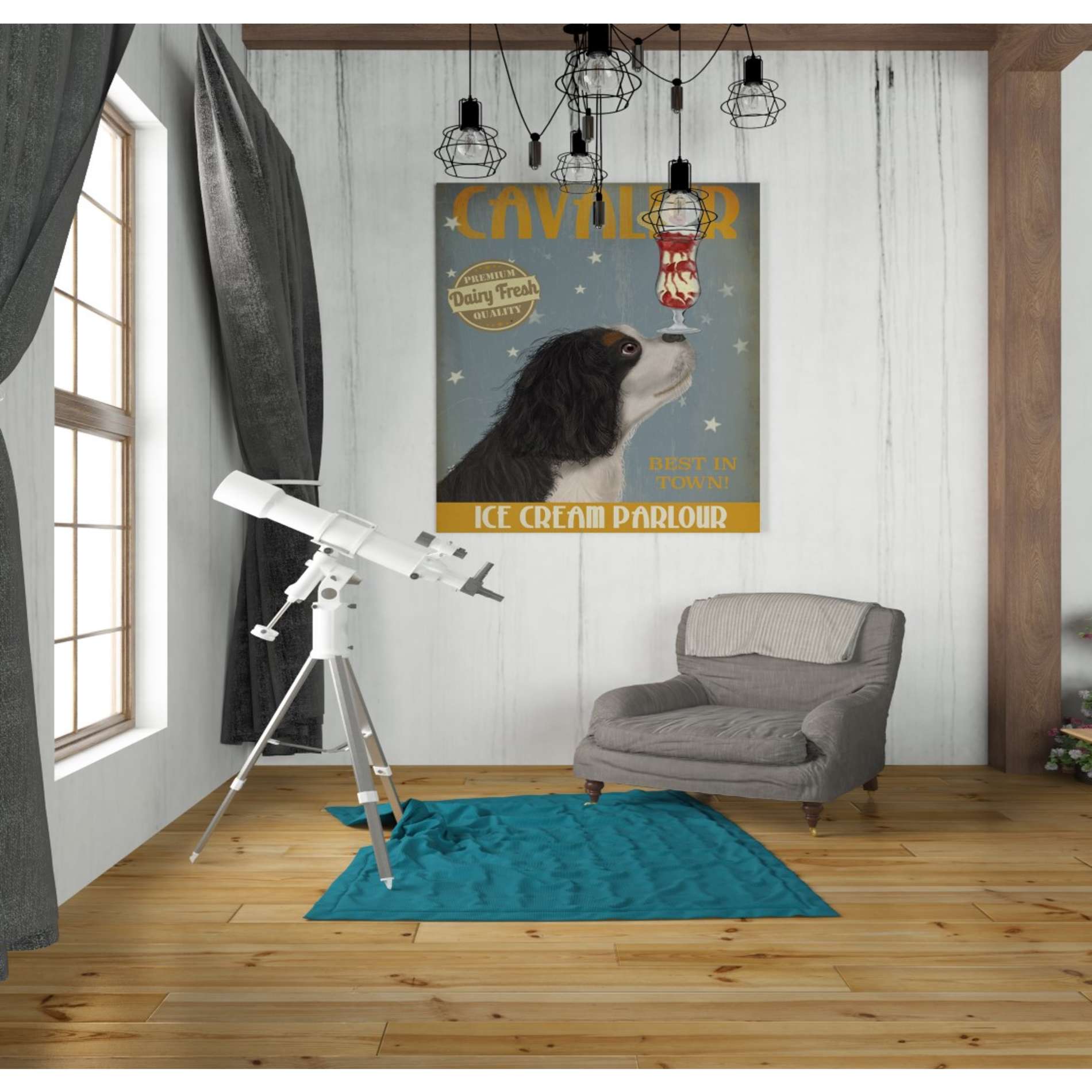 'Cavalier King Charles, Black White, Ice Cream,' by Fab Funky, Giclee Canvas Wall Art