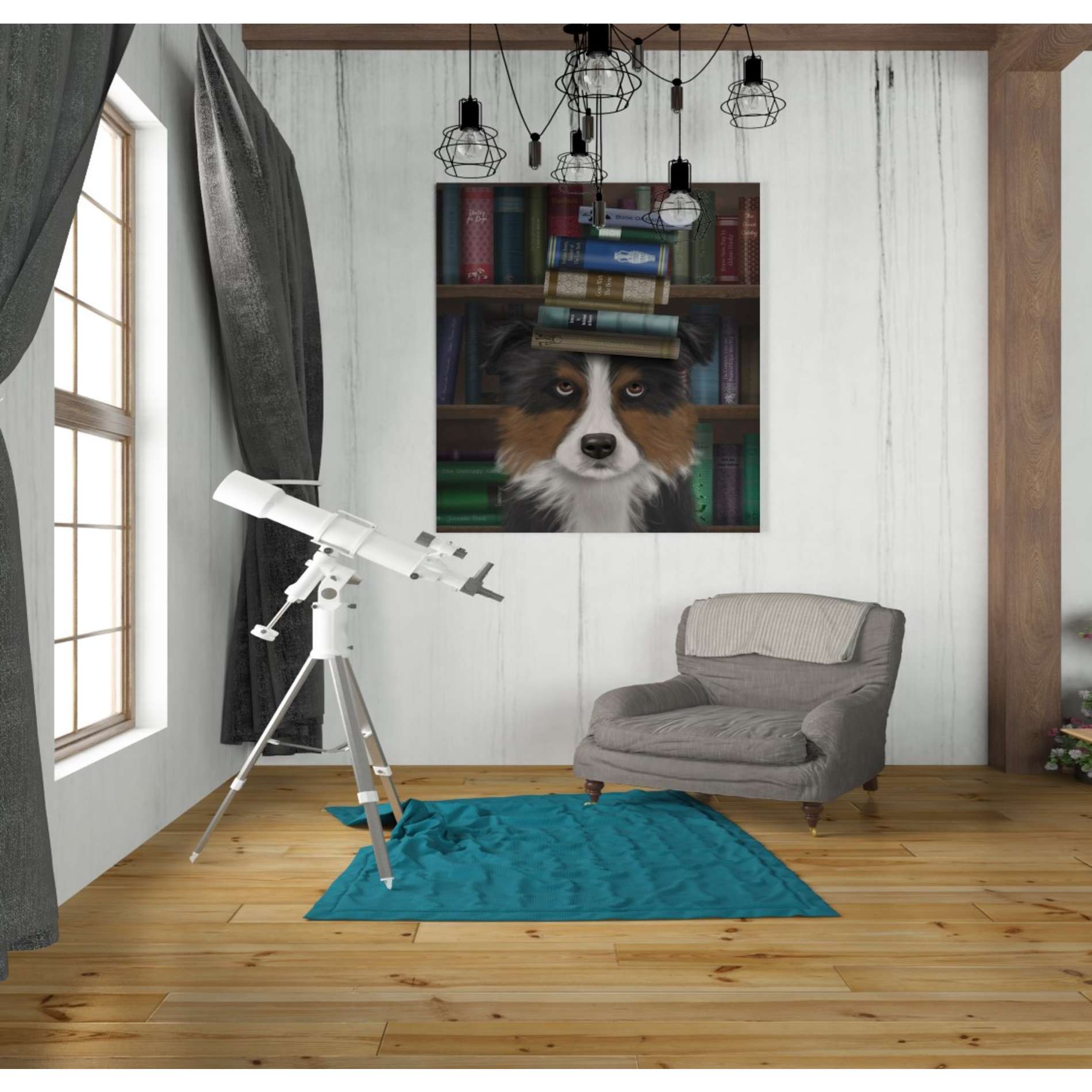 'Border Collie, Tricolour, and Books,' by Fab Funky, Giclee Canvas Wall Art