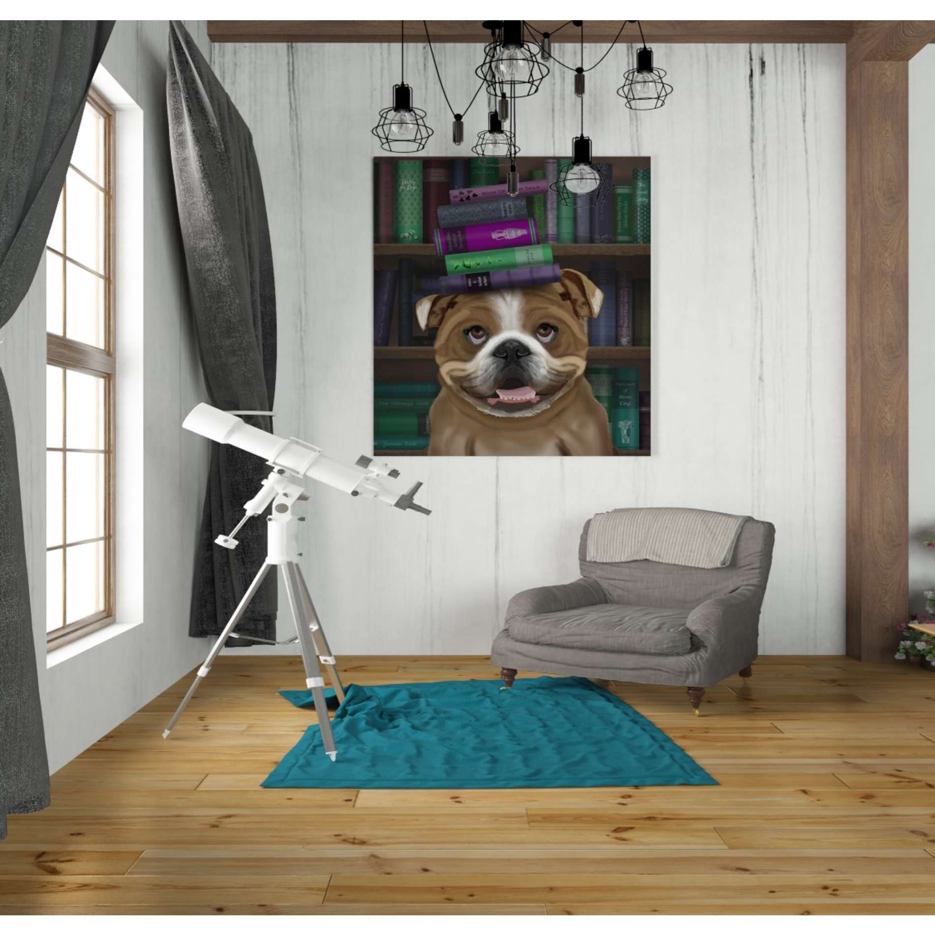 'English Bulldog And Books,' by Fab Funky, Giclee Canvas Wall Art