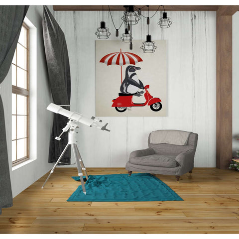 Image of 'Penguin On Red Moped,' by Fab Funky, Giclee Canvas Wall Art