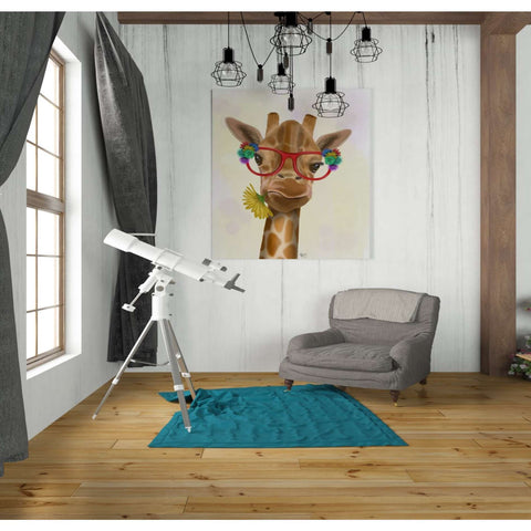 Image of 'Giraffe and Flower Glasses 3' by Fab Funky, Giclee Canvas Wall Art