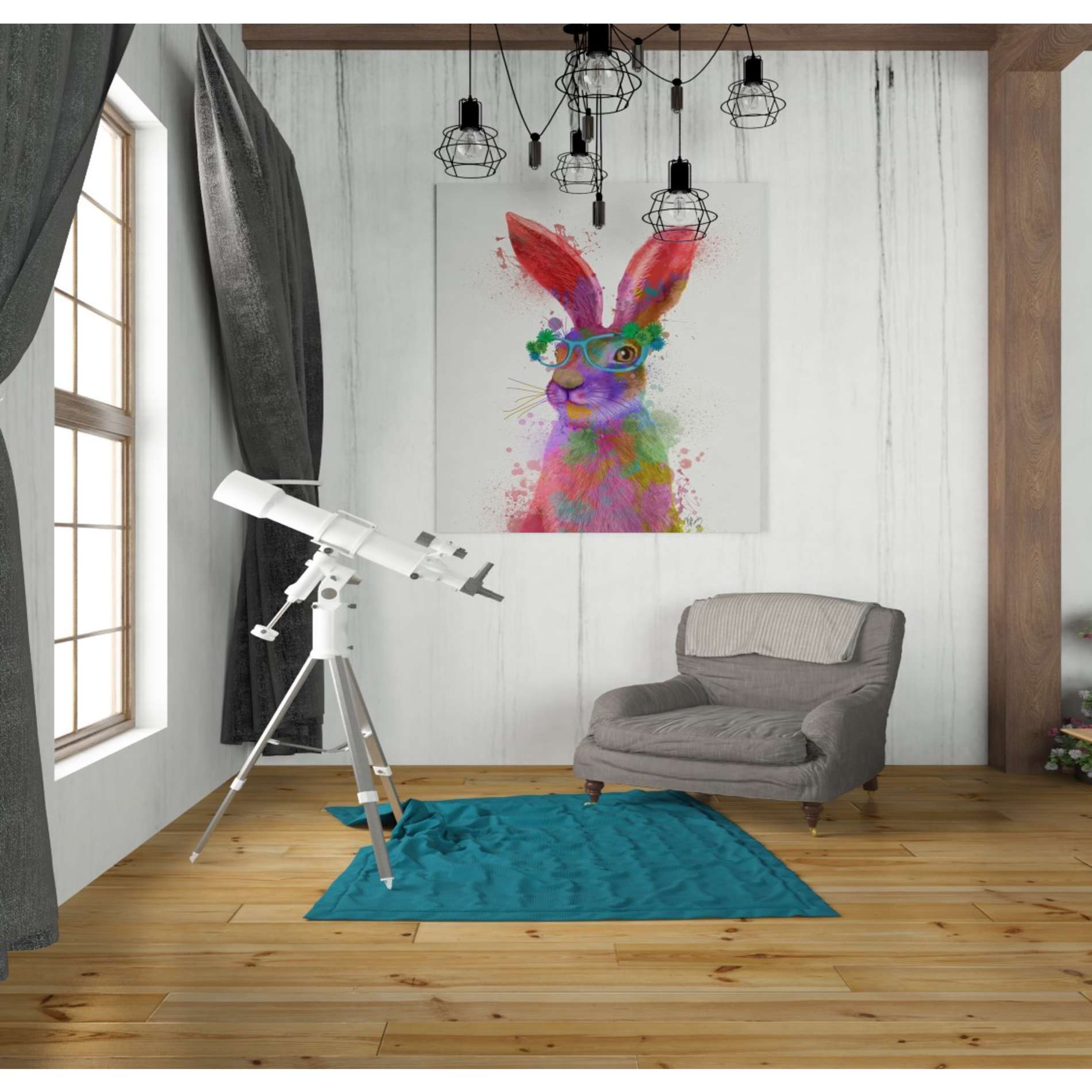 'Rainbow Splash Rabbit 2, Portrait' by Fab Funky, Giclee Canvas Wall Art