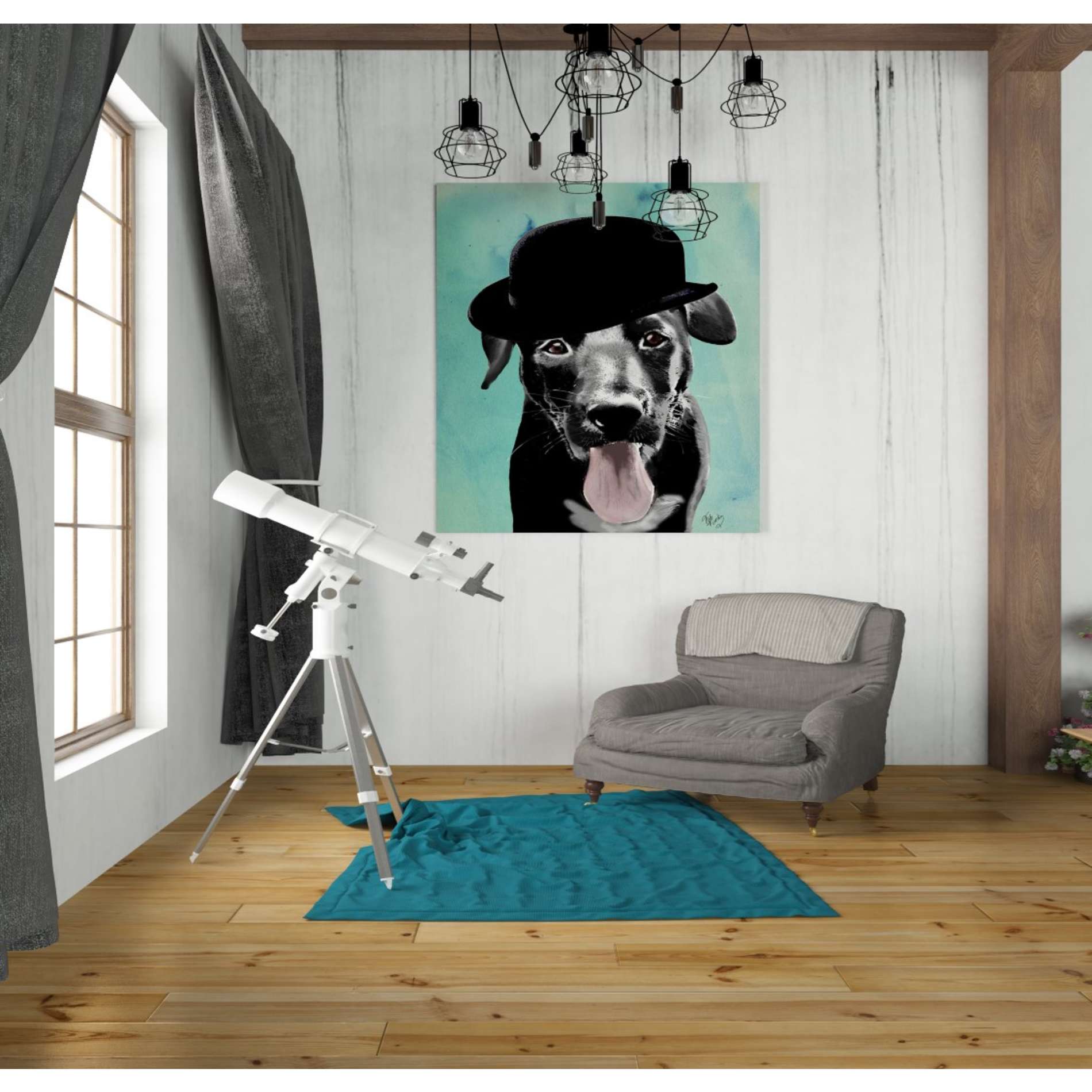 'Black Labrador in Bowler Hat' by Fab Funky, Giclee Canvas Wall Art