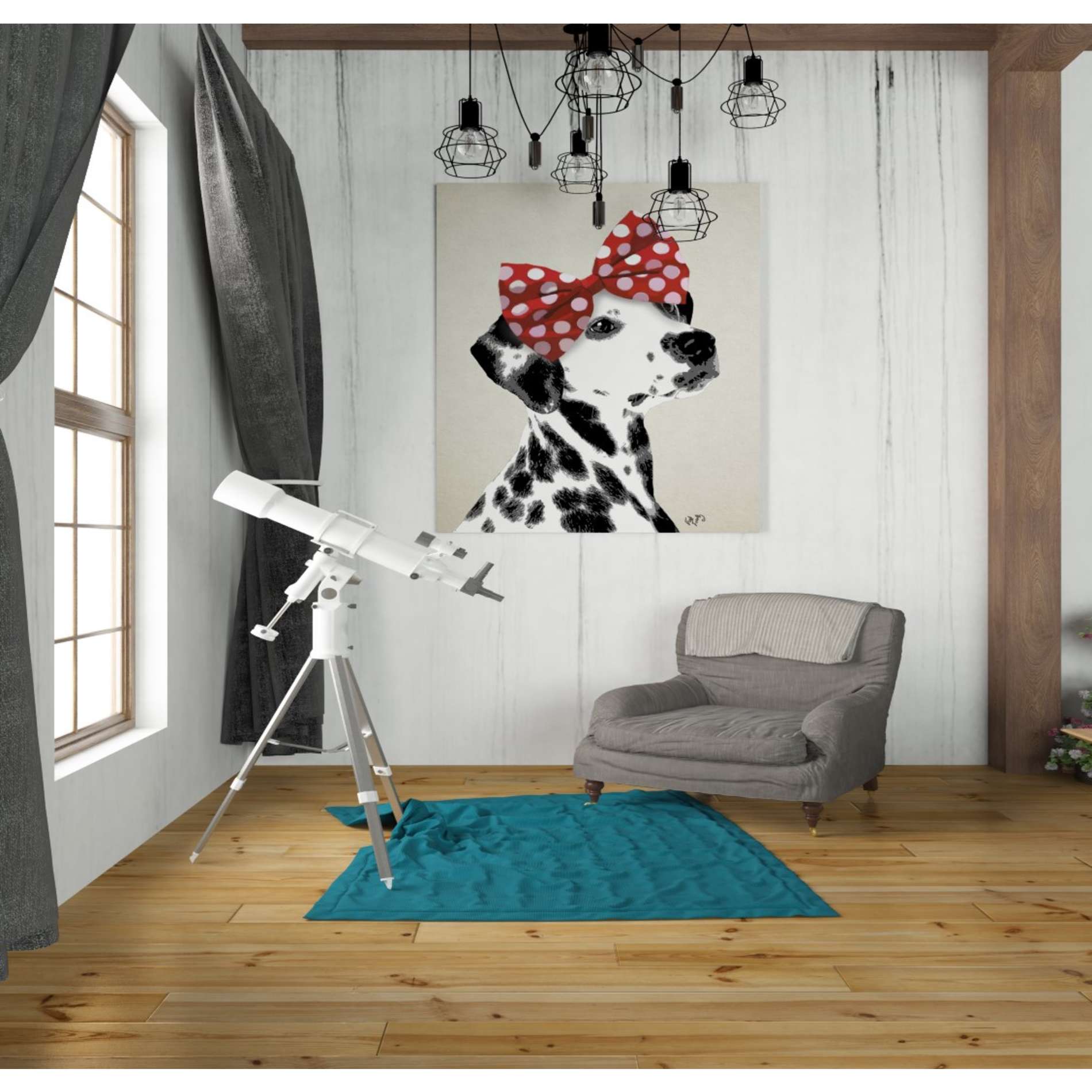 'Dalmatian With Red Bow' by Fab Funky, Giclee Canvas Wall Art