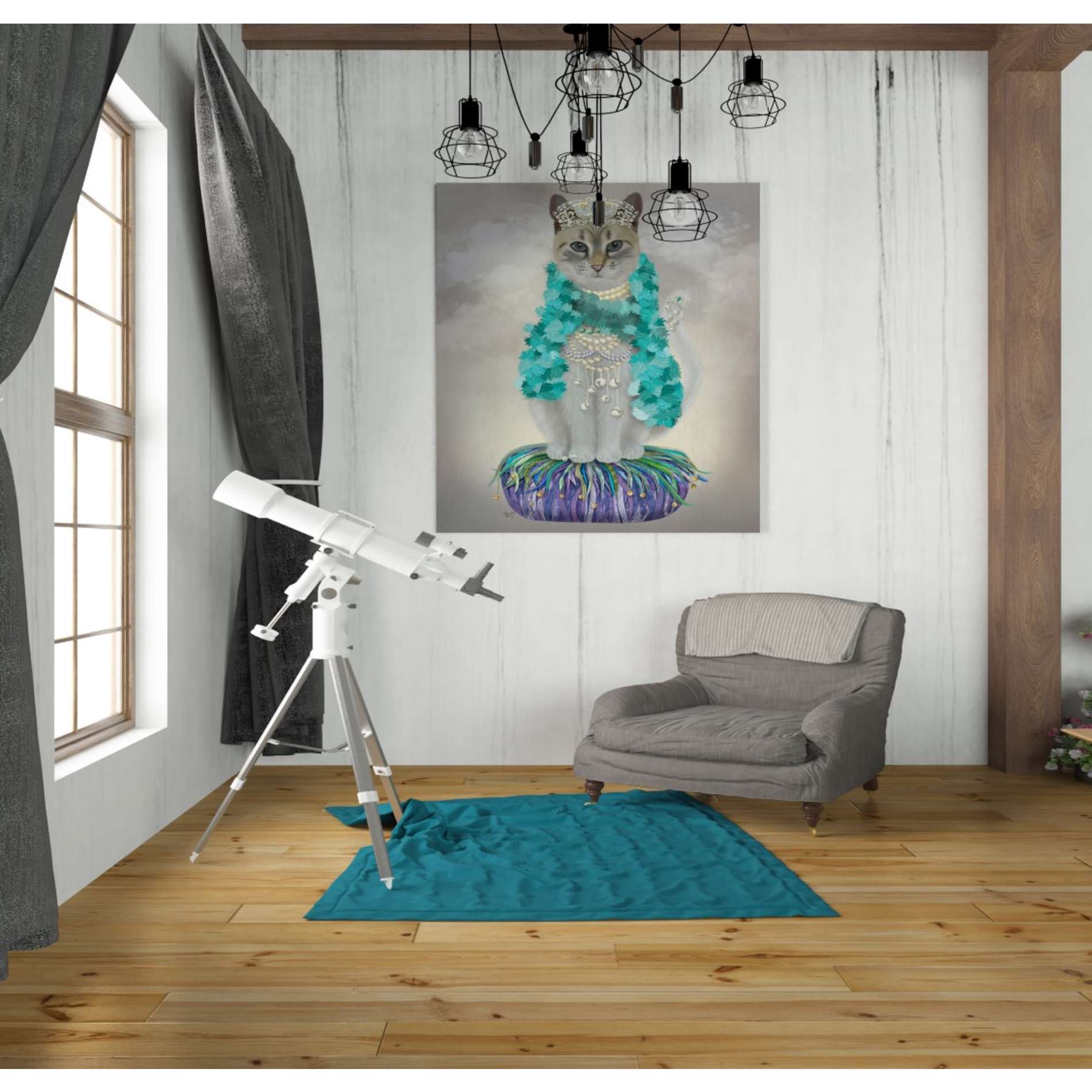 'Grey Cat With Bells, Full' by Fab Funky, Giclee Canvas Wall Art