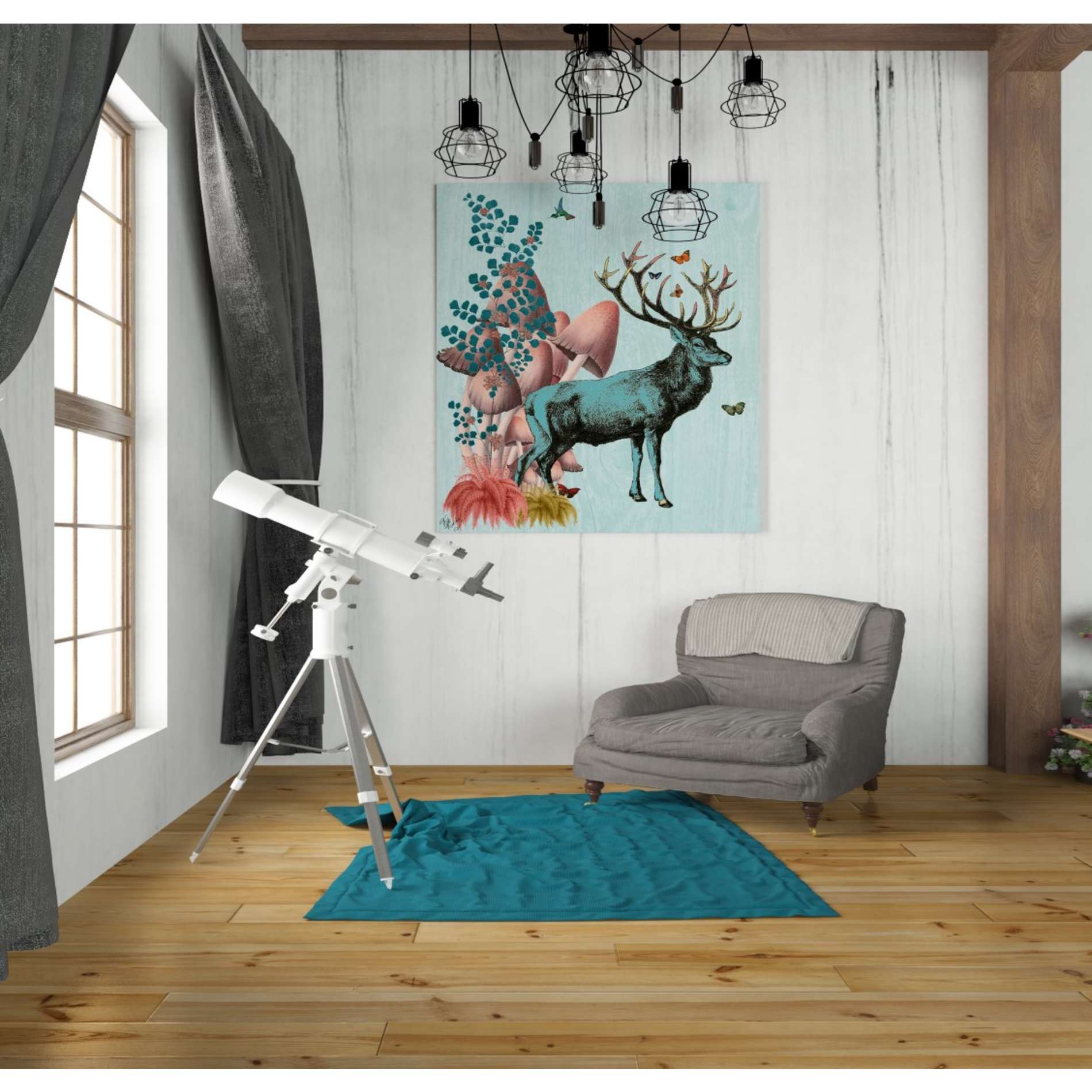 'Turquoise Deer in Mushroom Forest' by Fab Funky, Giclee Canvas Wall Art