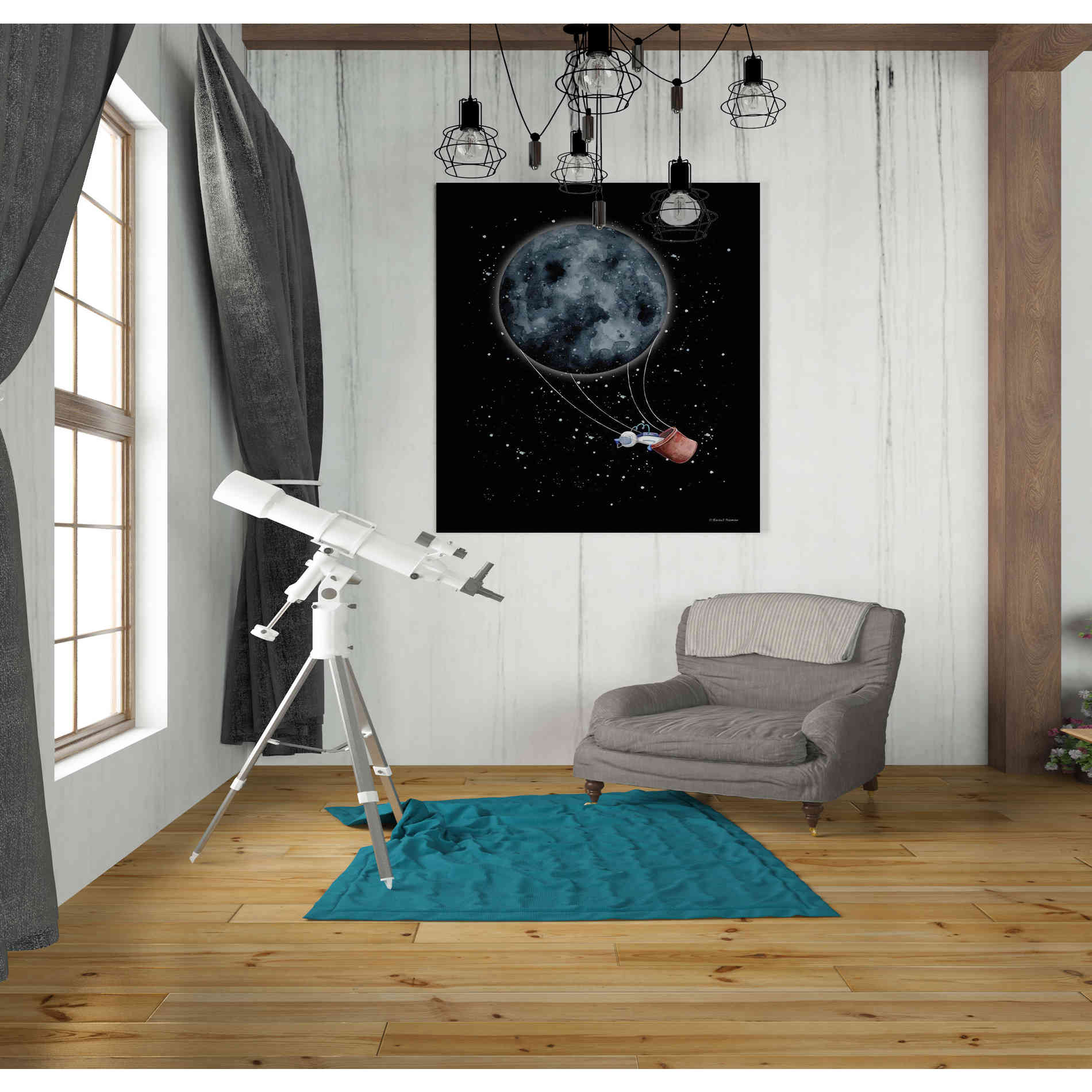 'Moon Hot Air Balloon' by Rachel Nieman, Canvas Wall Art,26 x 30