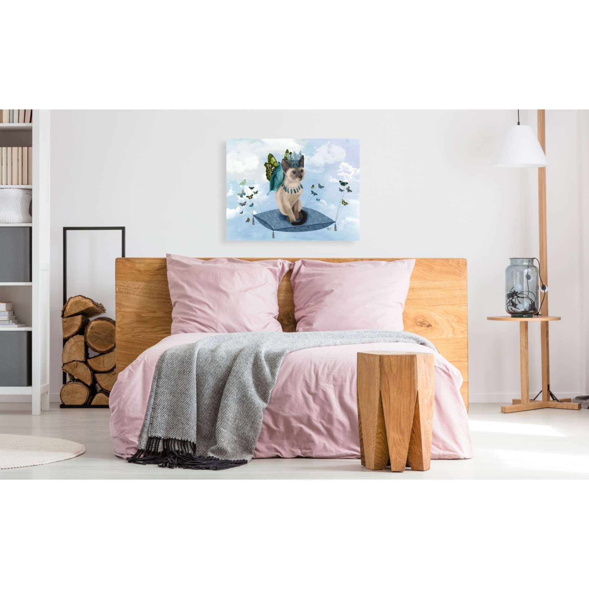 'Cat on Pillow with Butterflies' by Fab Funky, Giclee Canvas Wall Art