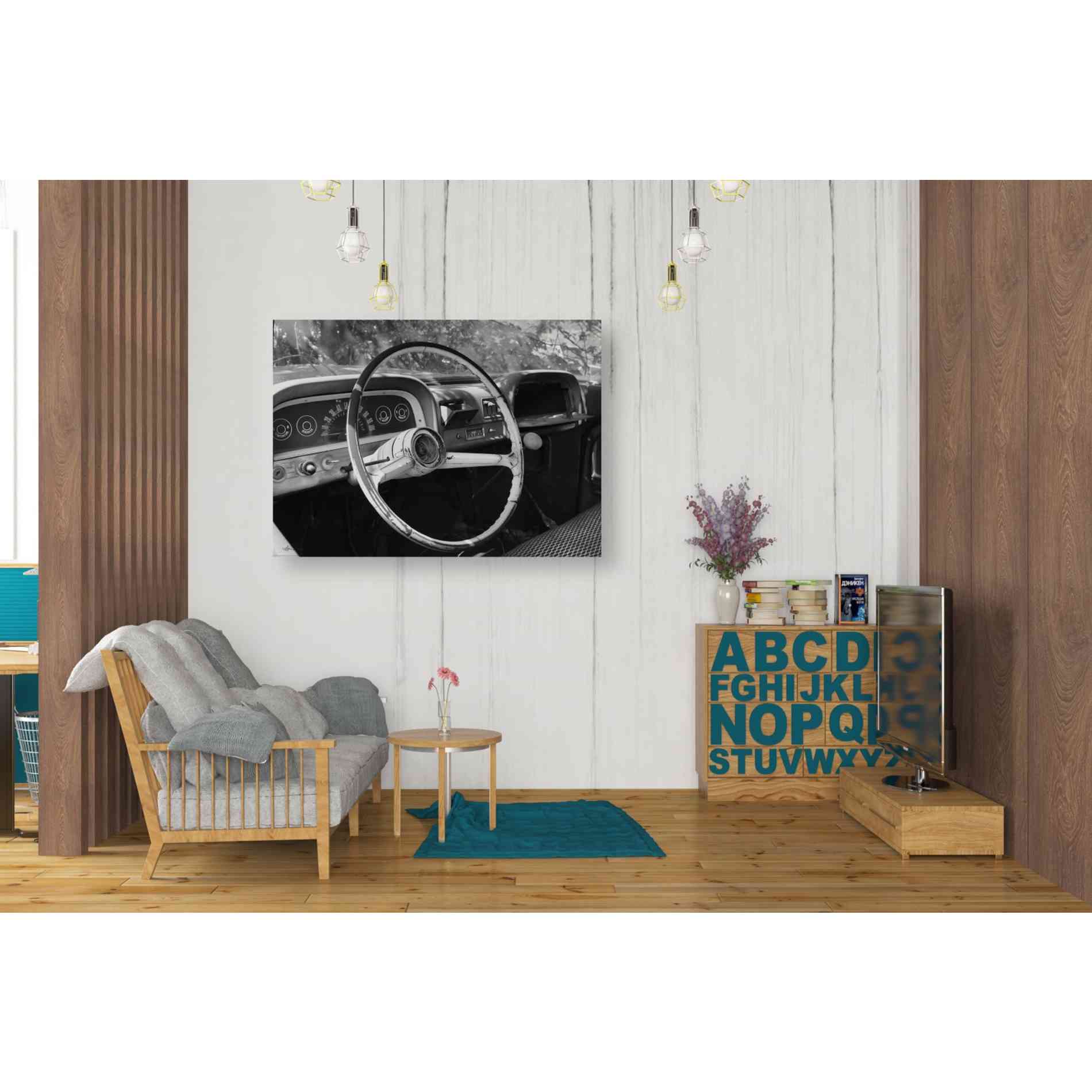'Chevy Steering Wheel' by Lori Deiter, Canvas Wall Art,34 x 26