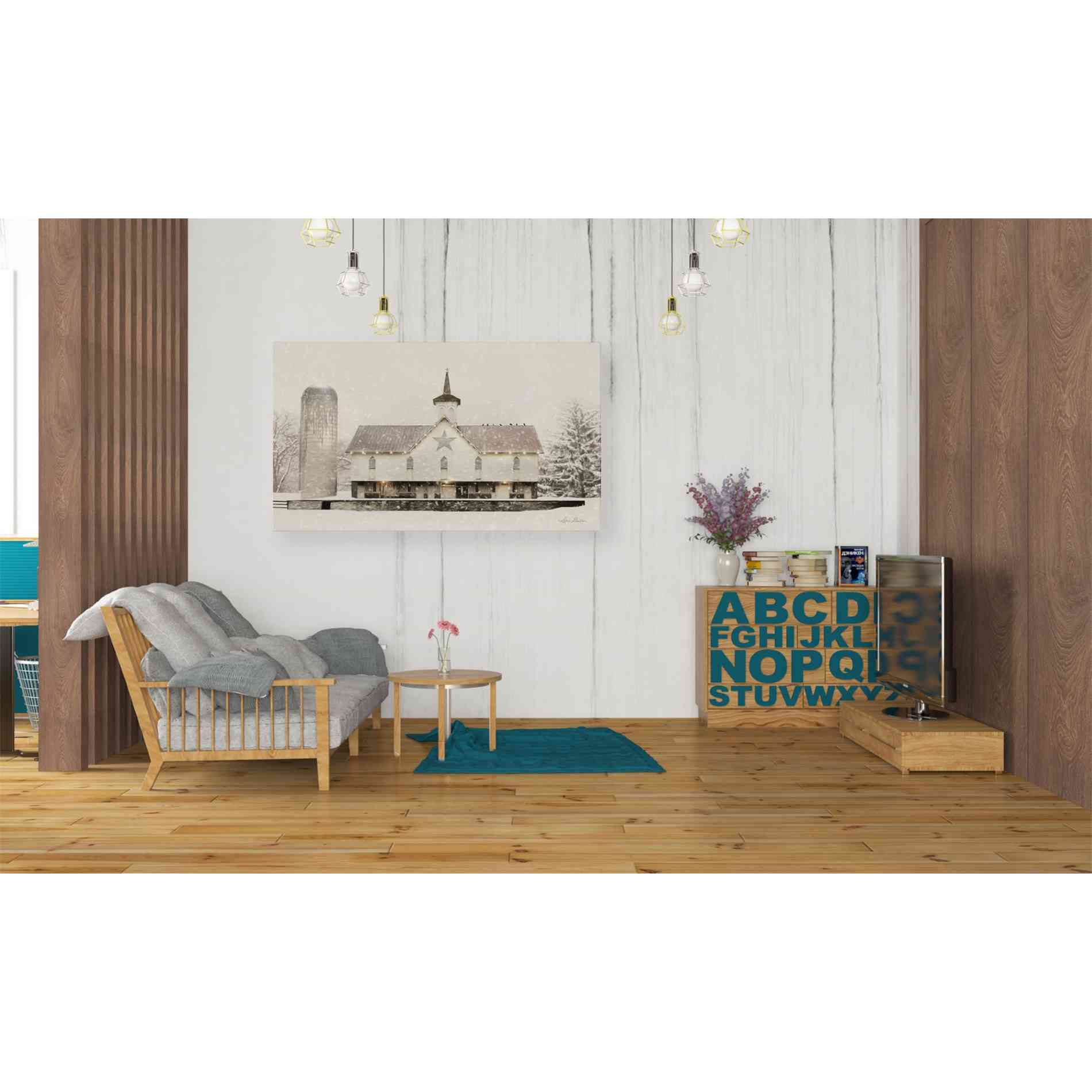 'Christmas Star Barn with Lights' by Lori Deiter, Canvas Wall Art,40 x 26