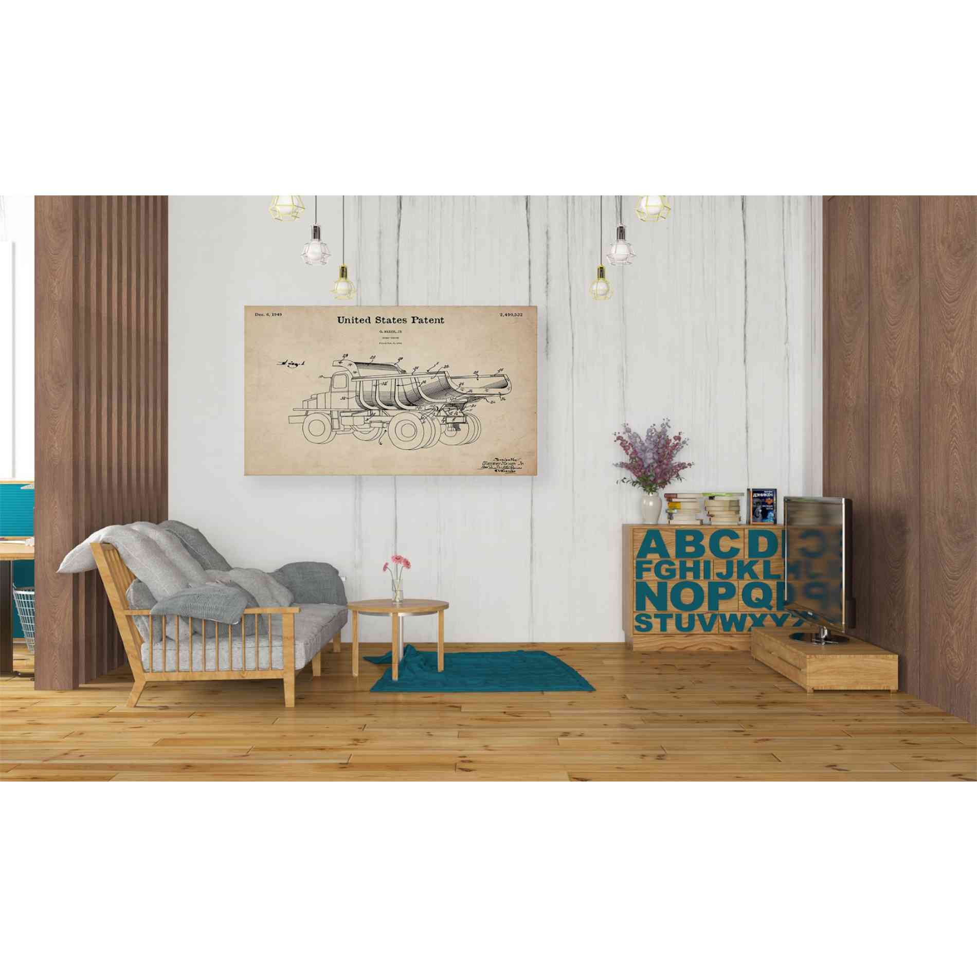 'Dump Truck Blueprint Patent Parchment' Canvas Wall Art,40 x 26