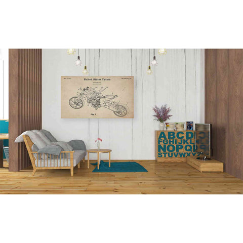 Image of 'Motocycle Blueprint Patent Parchment' Canvas Wall Art,40 x 26