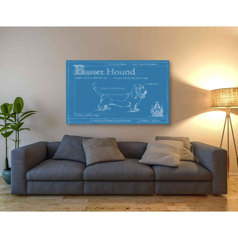 Image of 'Blueprint Basset Hound' by Ethan Harper Canvas Wall Art,54 x 40