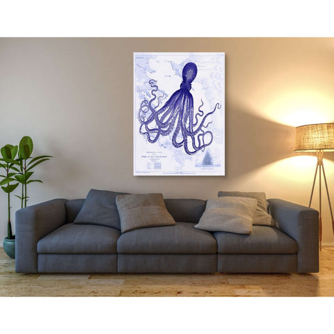 Image of 'Blue Octopus 1 on Nautical Map,' by Fab Funky, Giclee Canvas Wall Art