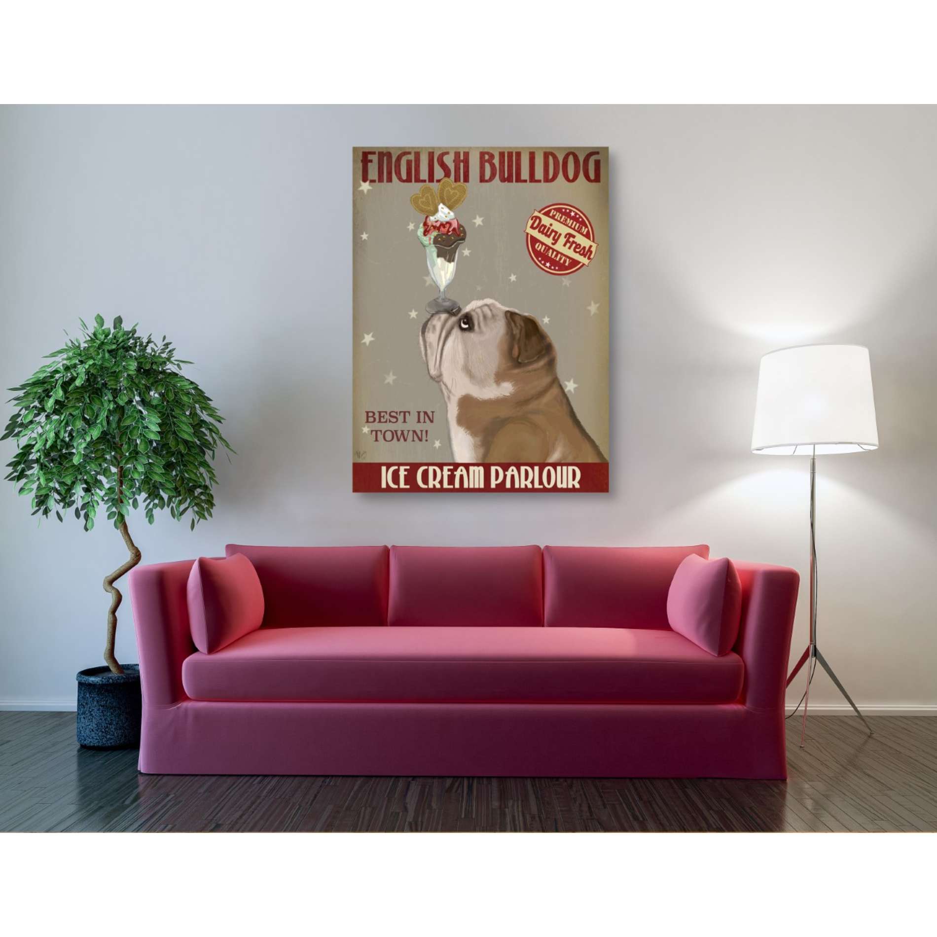 'English Bulldog Ice Cream,' by Fab Funky, Giclee Canvas Wall Art