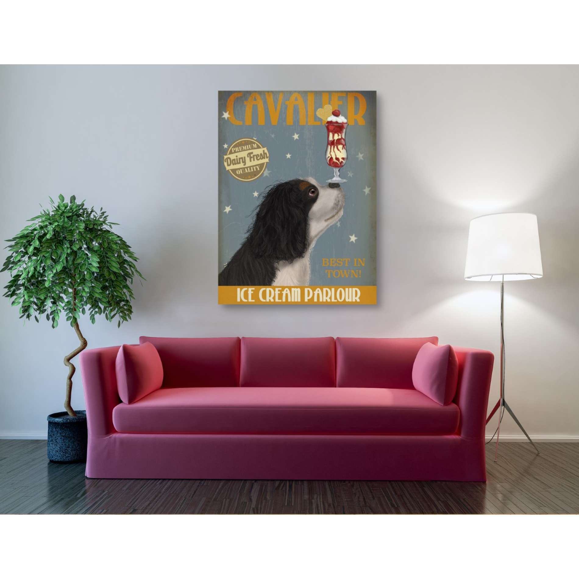 'Cavalier King Charles, Black White, Ice Cream,' by Fab Funky, Giclee Canvas Wall Art