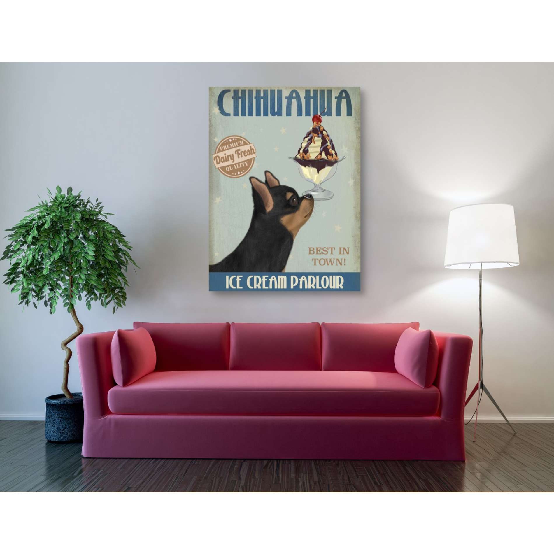 'Chihuahua, Black and Ginger, Ice Cream,' by Fab Funky, Giclee Canvas Wall Art