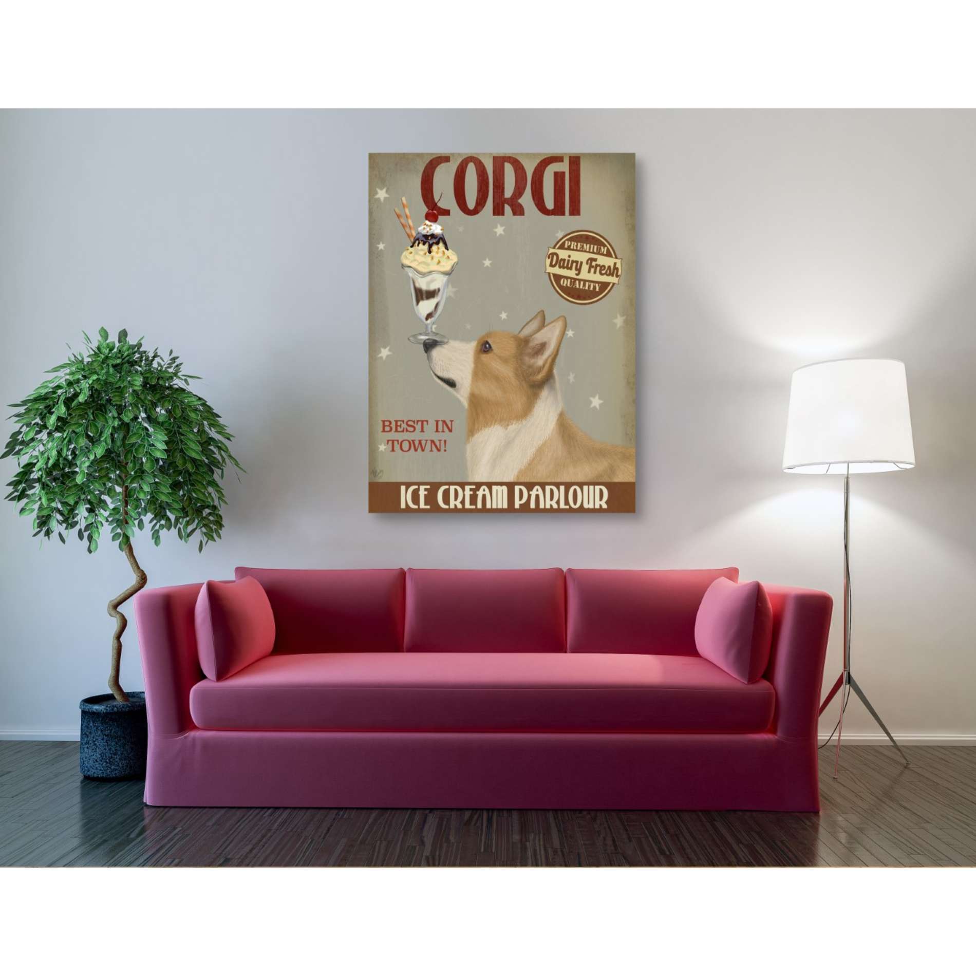 'Corgi, Tan, Ice Cream,' by Fab Funky, Giclee Canvas Wall Art