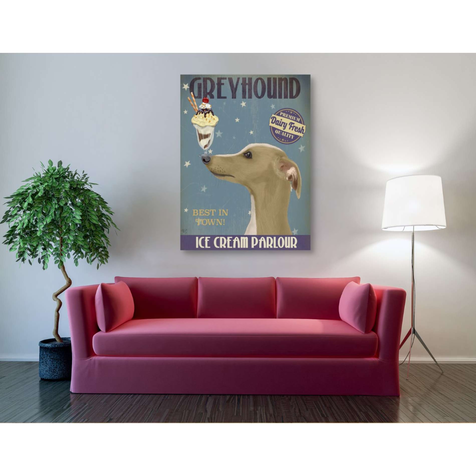 'Greyhound, Tan, Ice Cream,' by Fab Funky, Giclee Canvas Wall Art