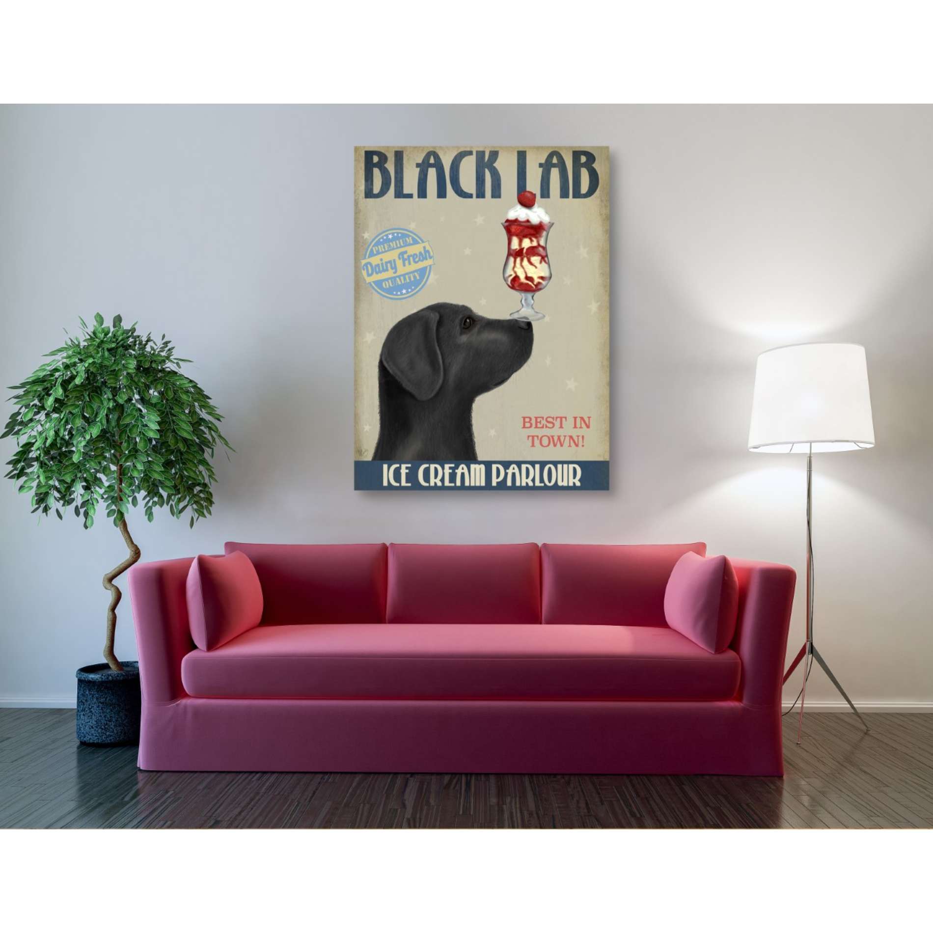 'Black Labrador Ice Cream,' by Fab Funky, Giclee Canvas Wall Art