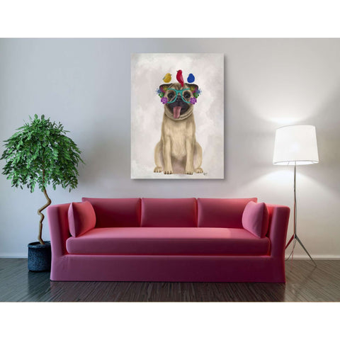 Image of 'Pug and Flower Glasses' by Fab Funky, Giclee Canvas Wall Art